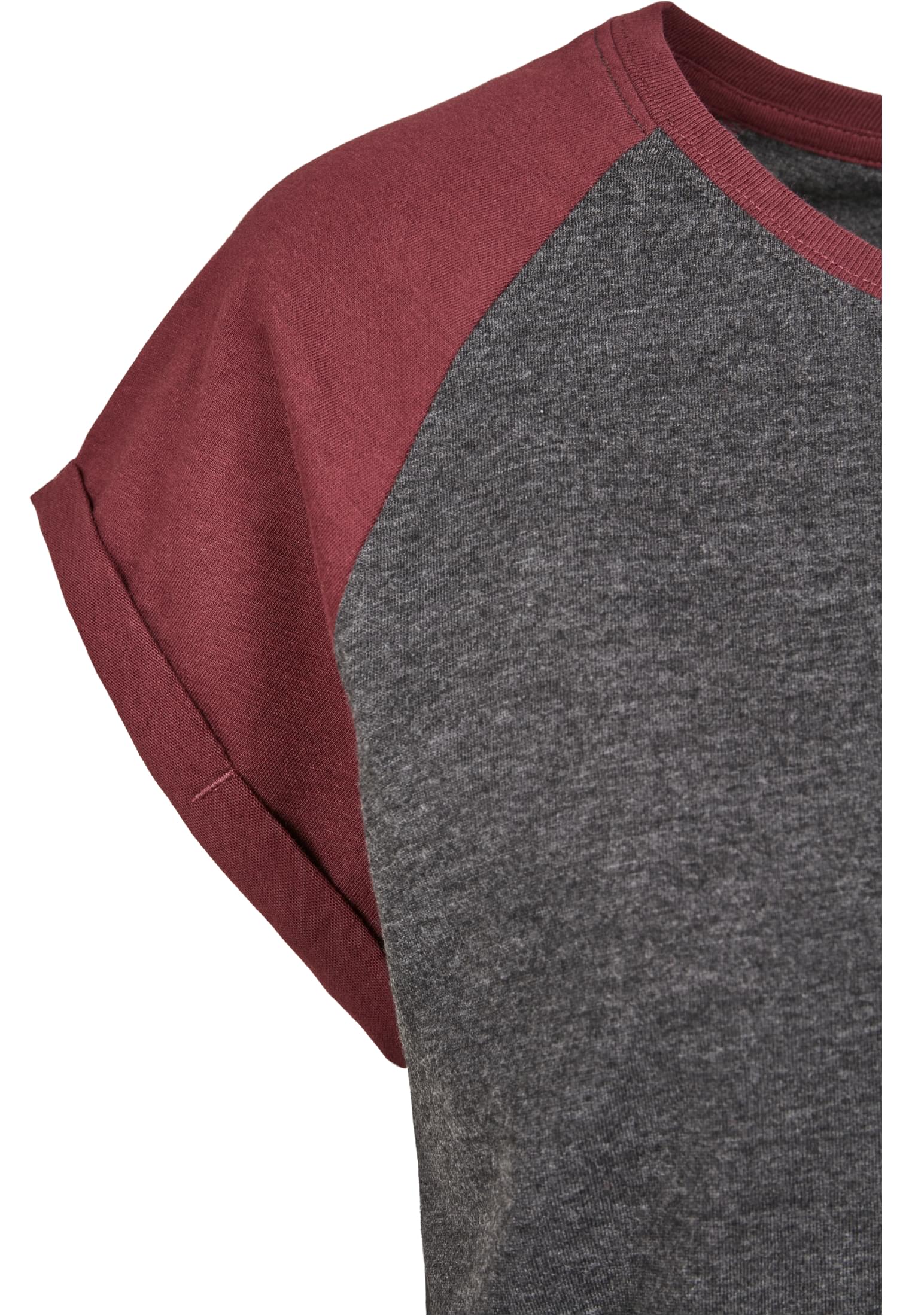 Ladies Contrast Raglan Tee | charcoal/redwine