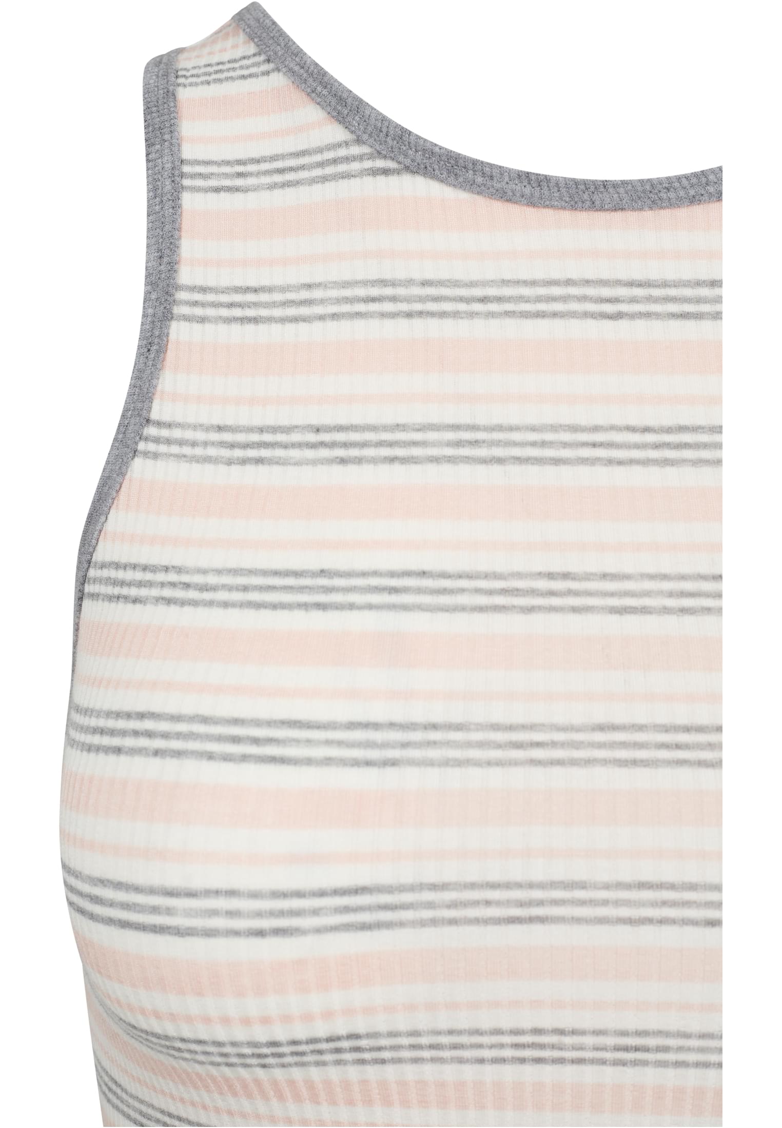 Ladies Rib Stripe Cropped Top | pink/white/grey