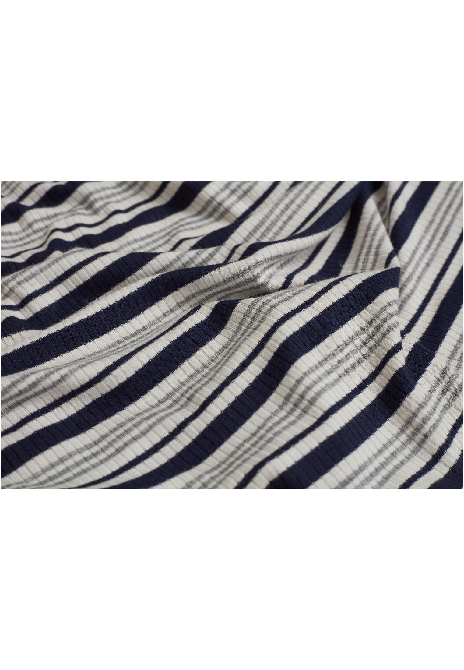 Ladies Rib Stripe Cropped Top | navy/white/grey