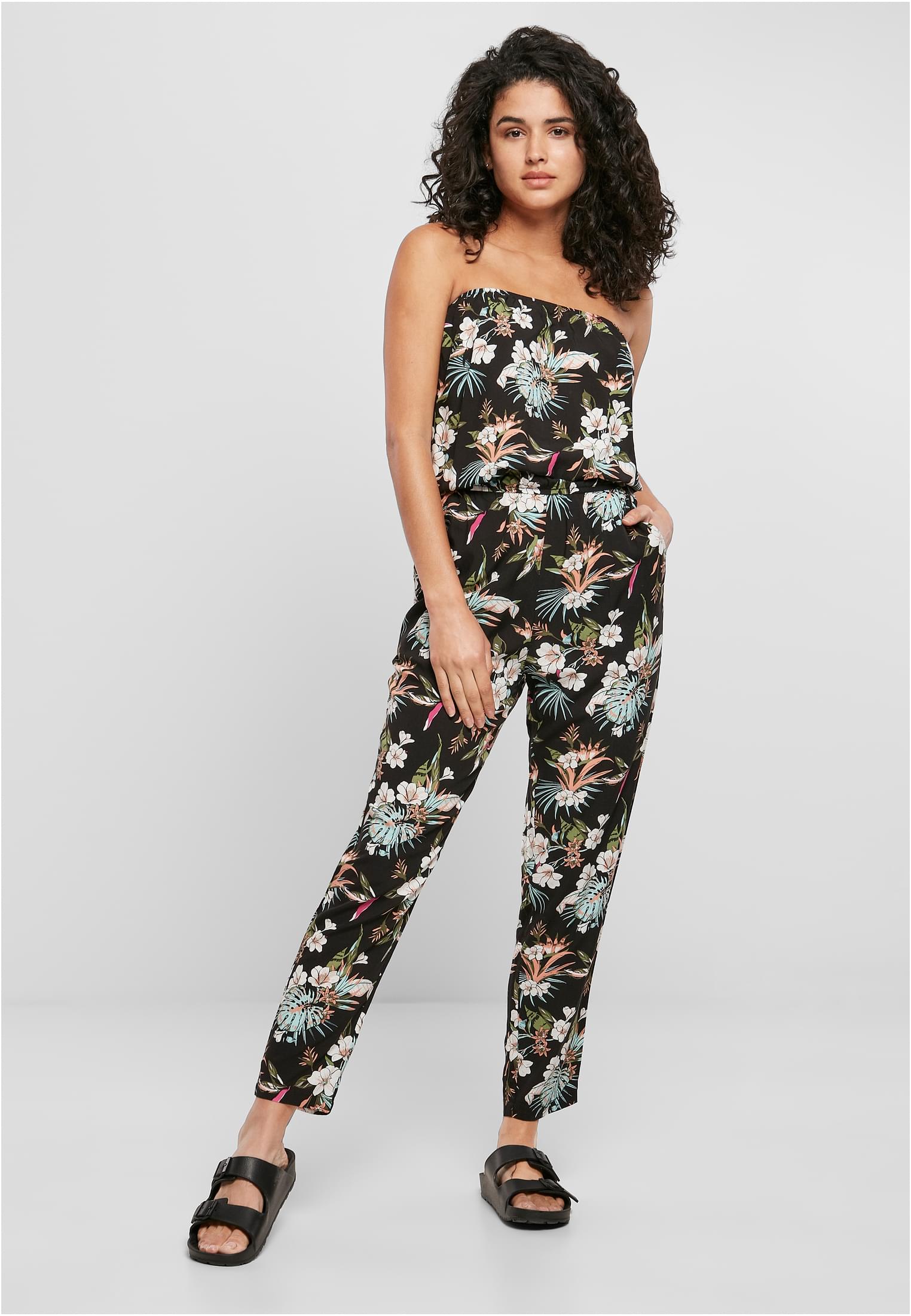 Ladies Viscose Bandeau Jumpsuit | black tropical