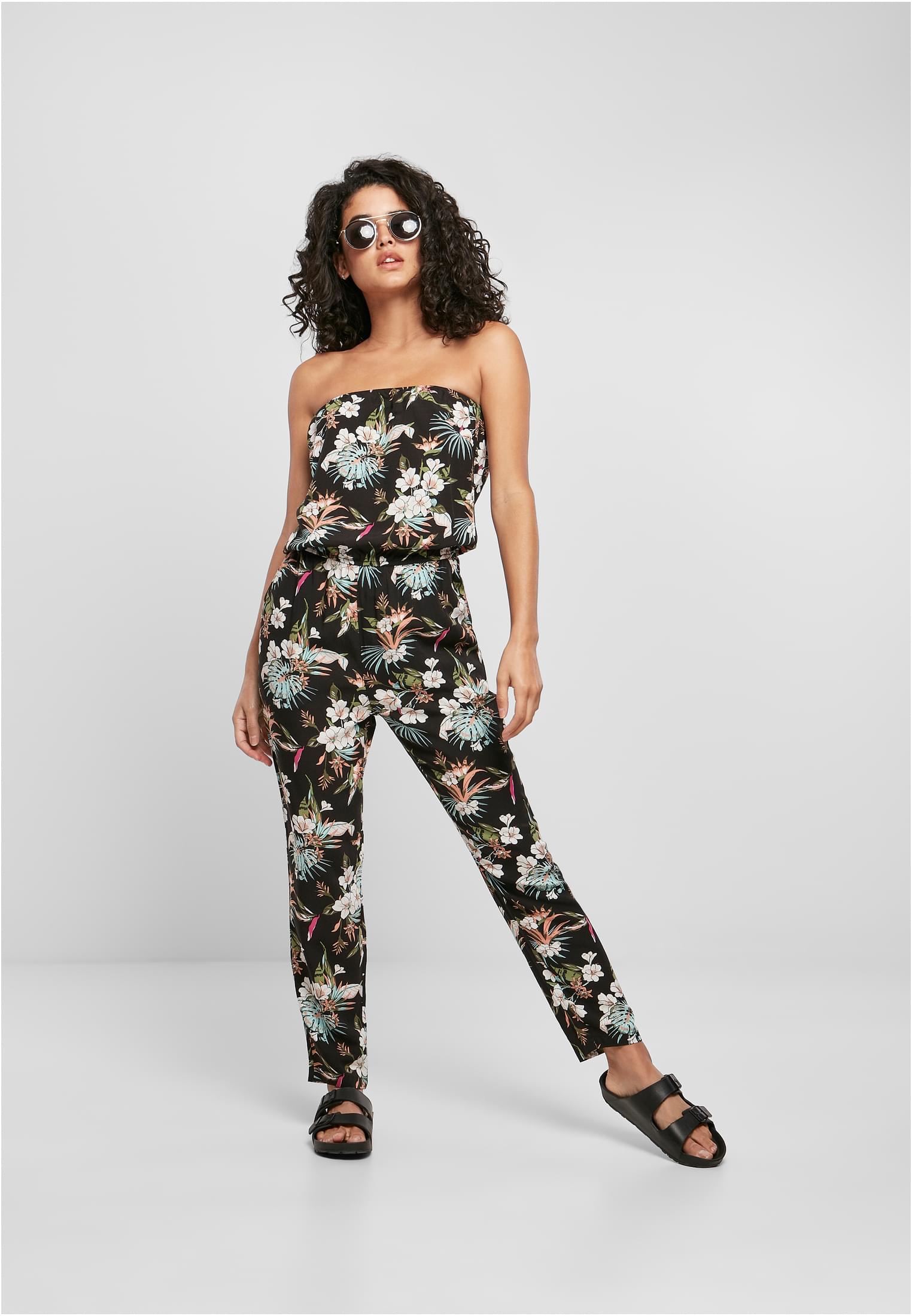 Ladies Viscose Bandeau Jumpsuit | black tropical