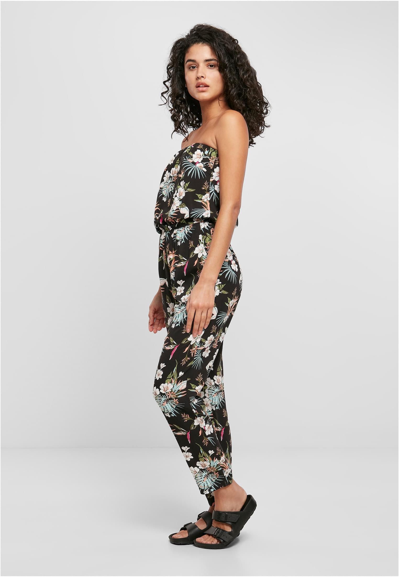 Ladies Viscose Bandeau Jumpsuit | black tropical