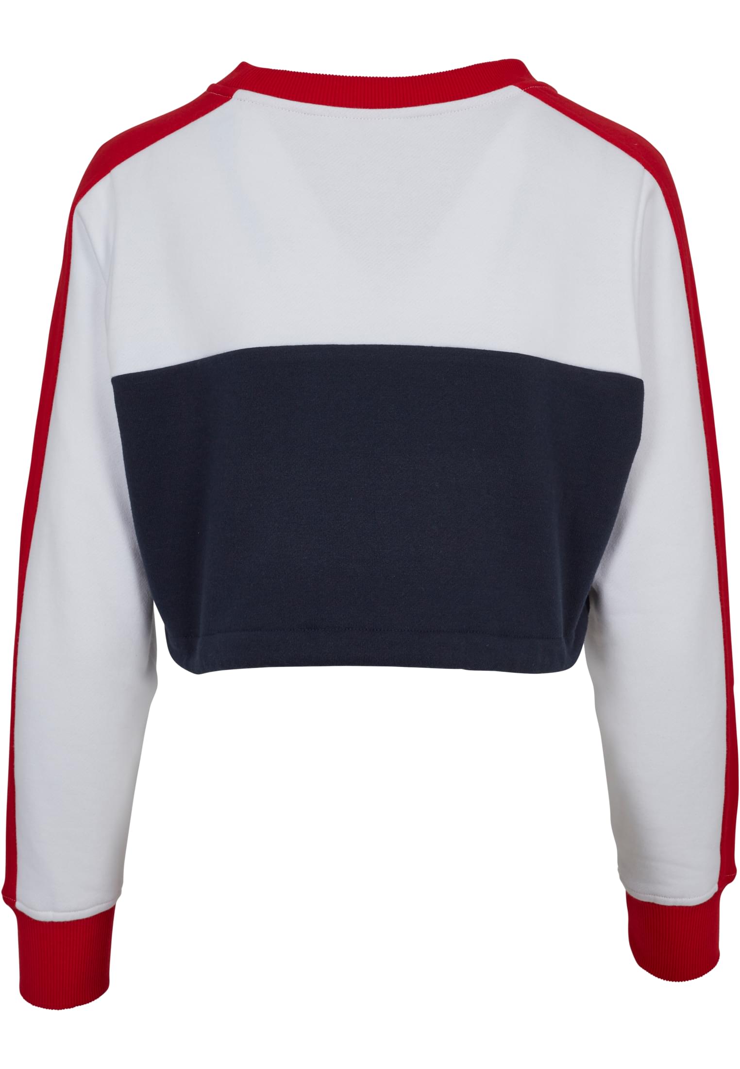 Ladies Cropped 3-Tone Stripe Crew | navy/white/fire red