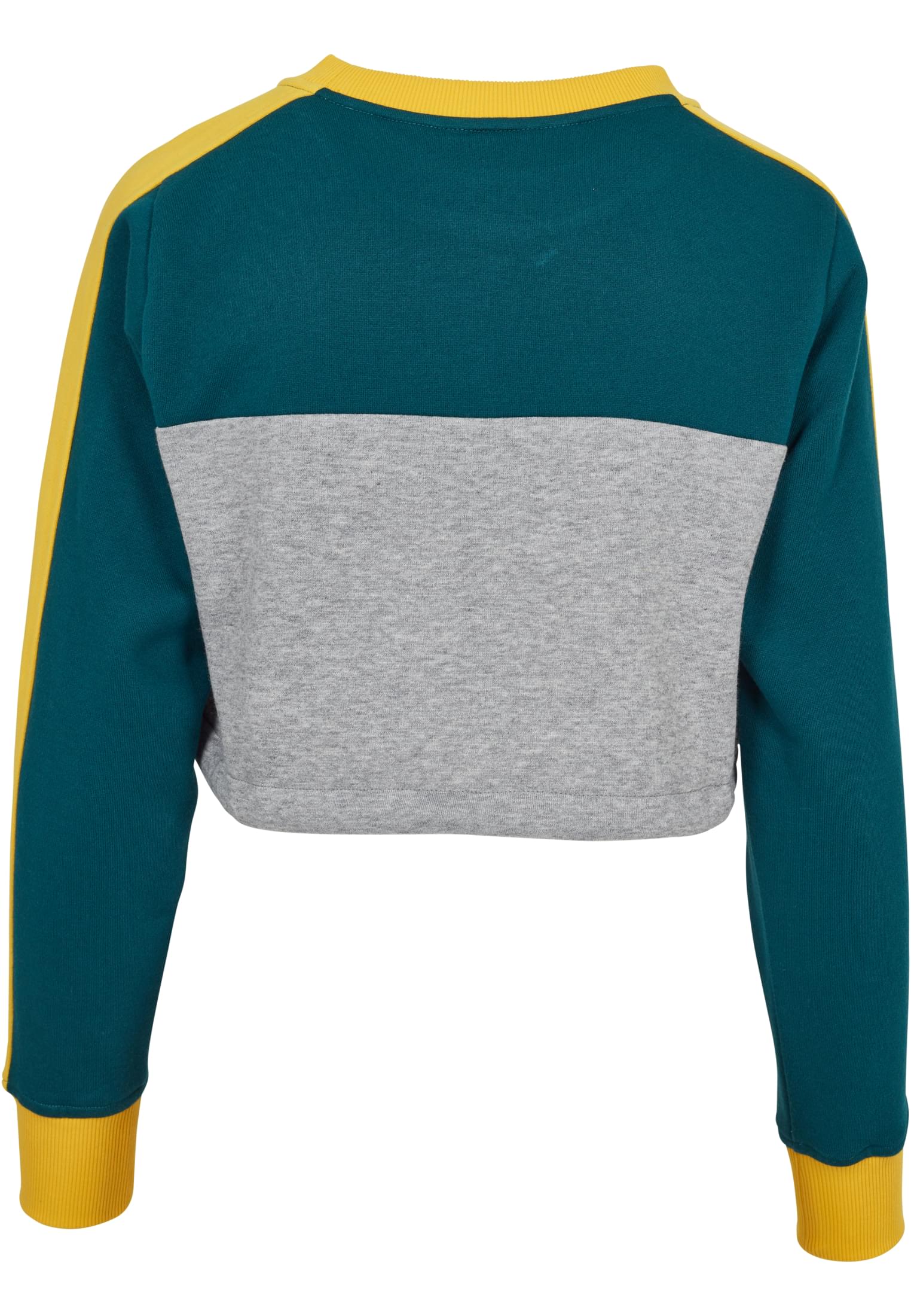 Ladies Cropped 3-Tone Stripe Crew | grey/jasper/chromeyellow