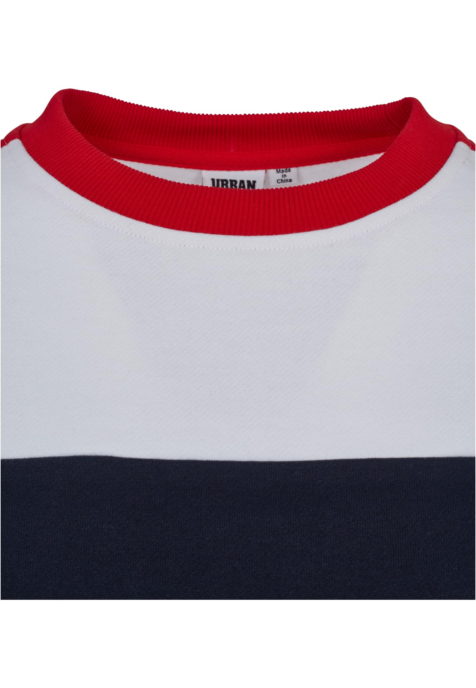 Ladies Cropped 3-Tone Stripe Crew | navy/white/fire red