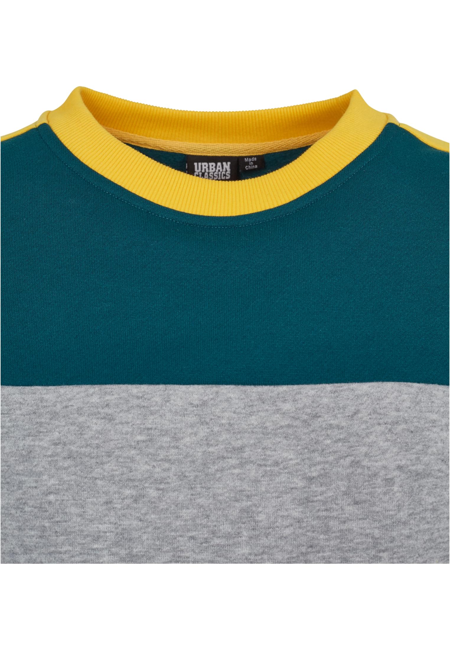 Ladies Cropped 3-Tone Stripe Crew | grey/jasper/chromeyellow