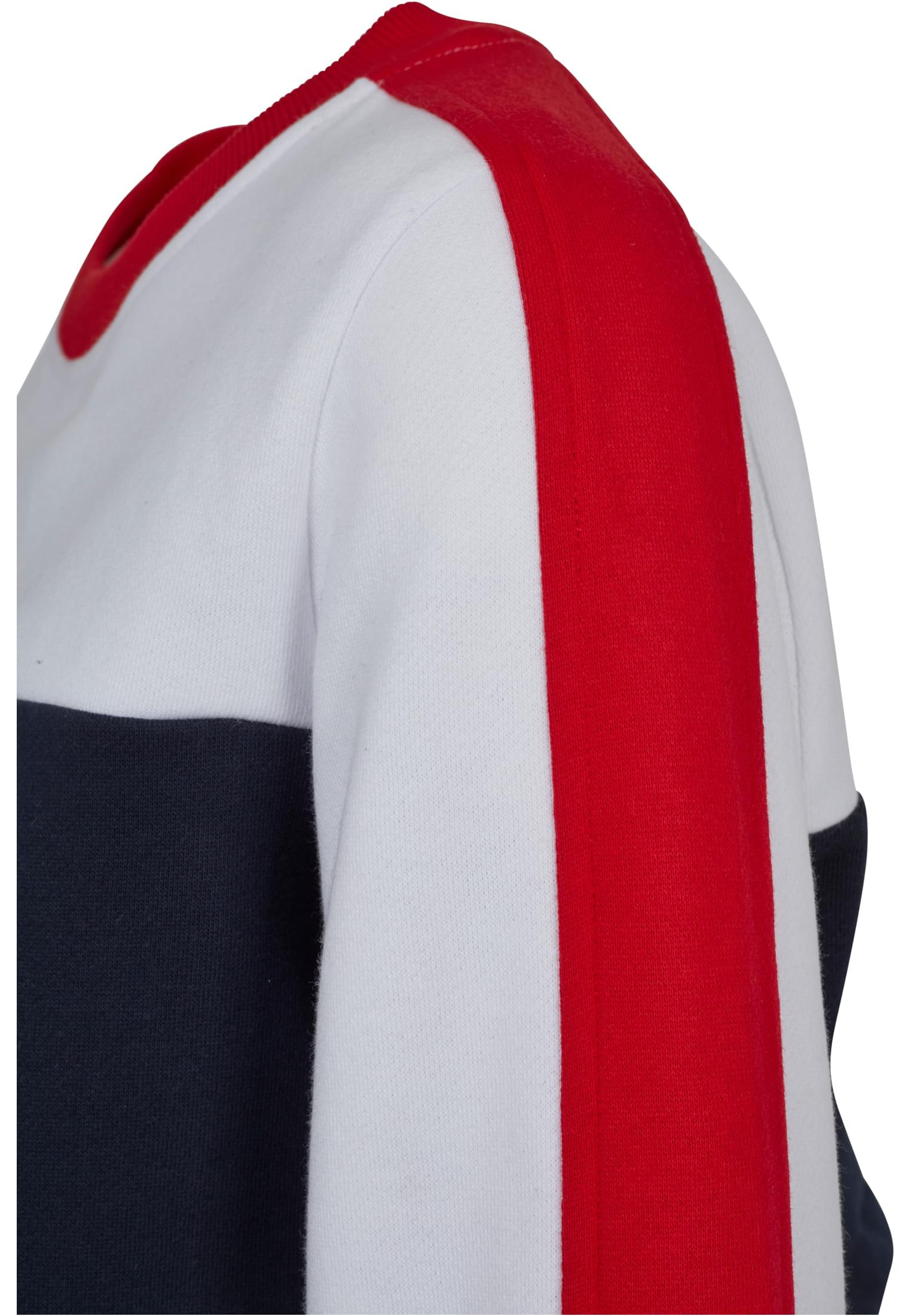 Ladies Cropped 3-Tone Stripe Crew | navy/white/fire red