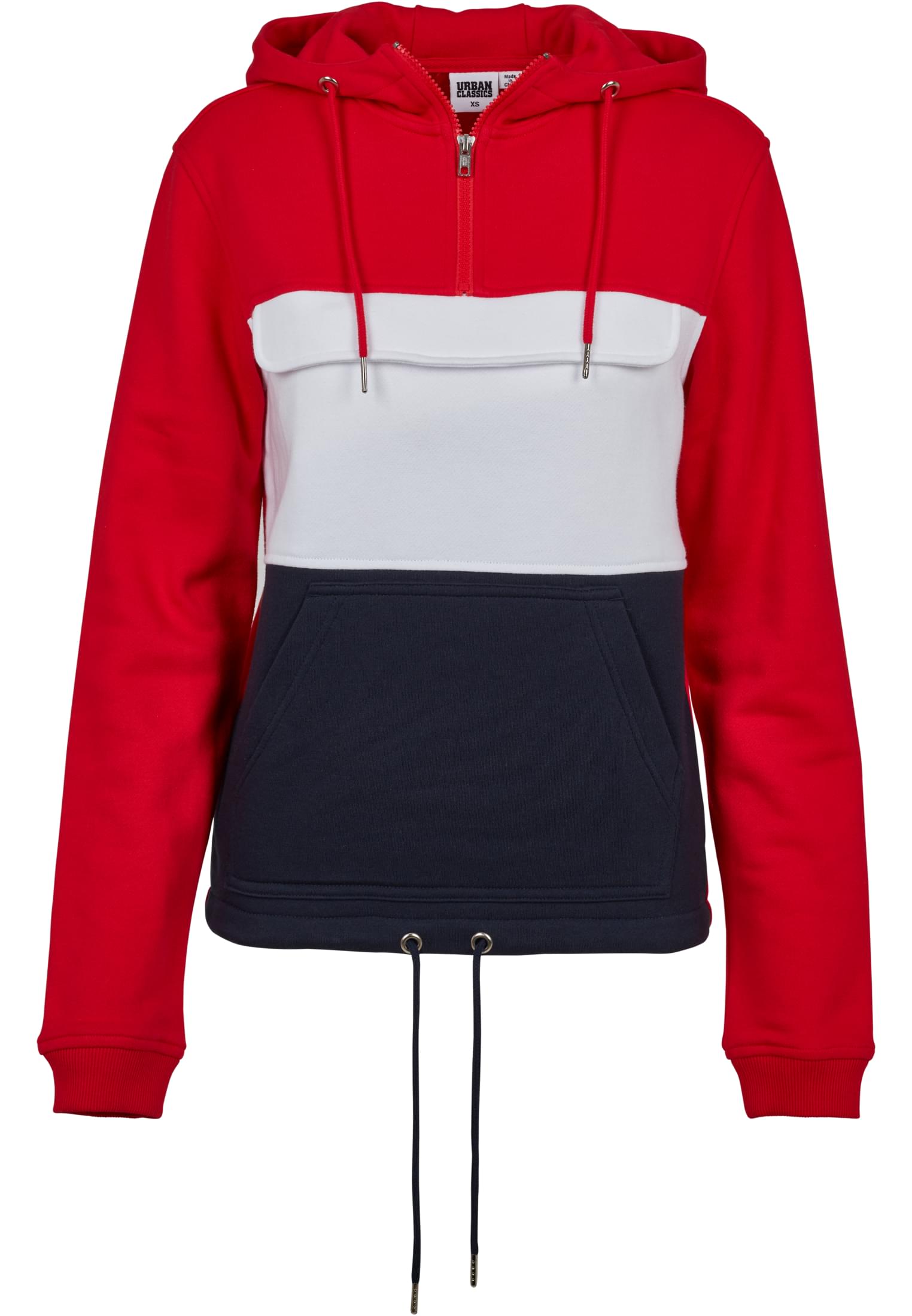 Ladies Color Block Sweat Pull Over Hoody | firered/navy/white