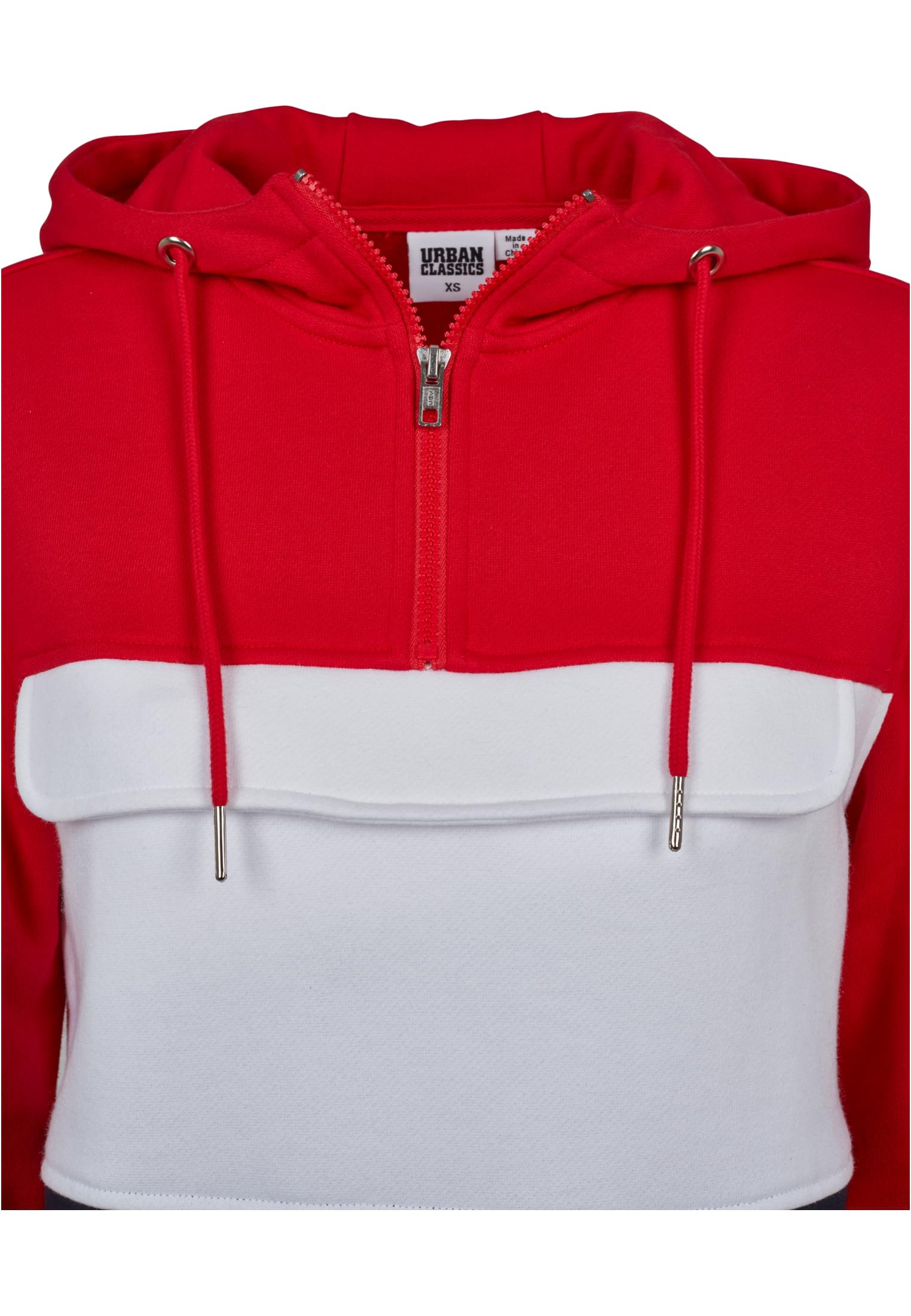 Ladies Color Block Sweat Pull Over Hoody | firered/navy/white