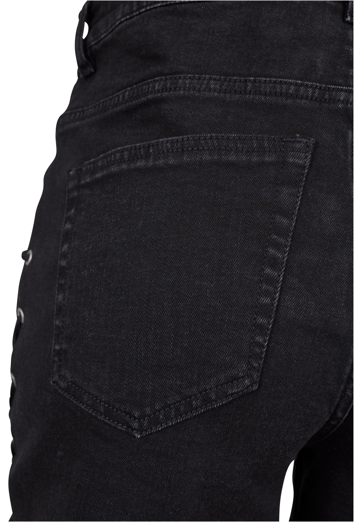 Ladies Highwaist Denim Lace Up Shorts | black washed