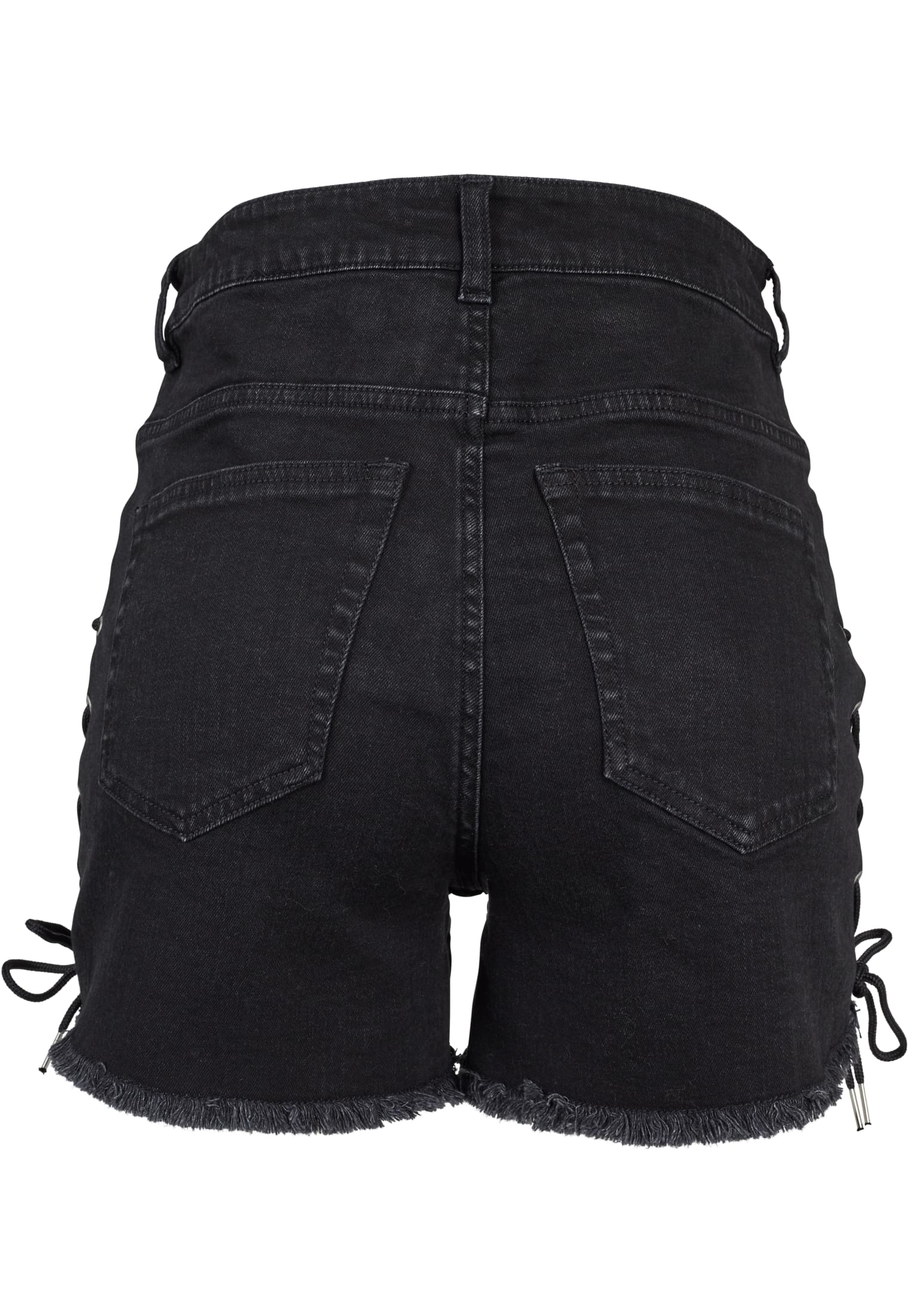 Ladies Highwaist Denim Lace Up Shorts | black washed