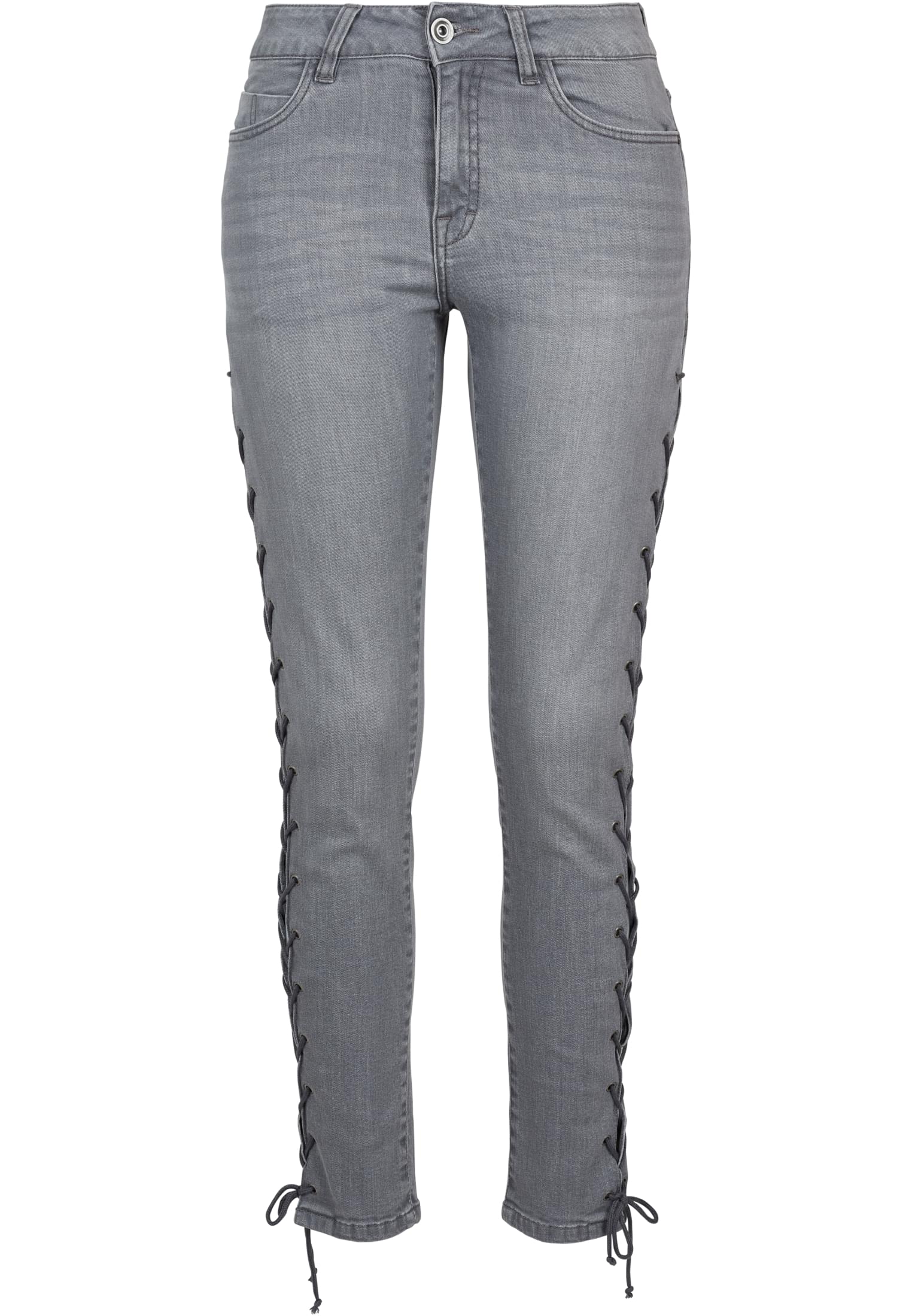 Ladies Denim Lace Up Skinny Pants | grey