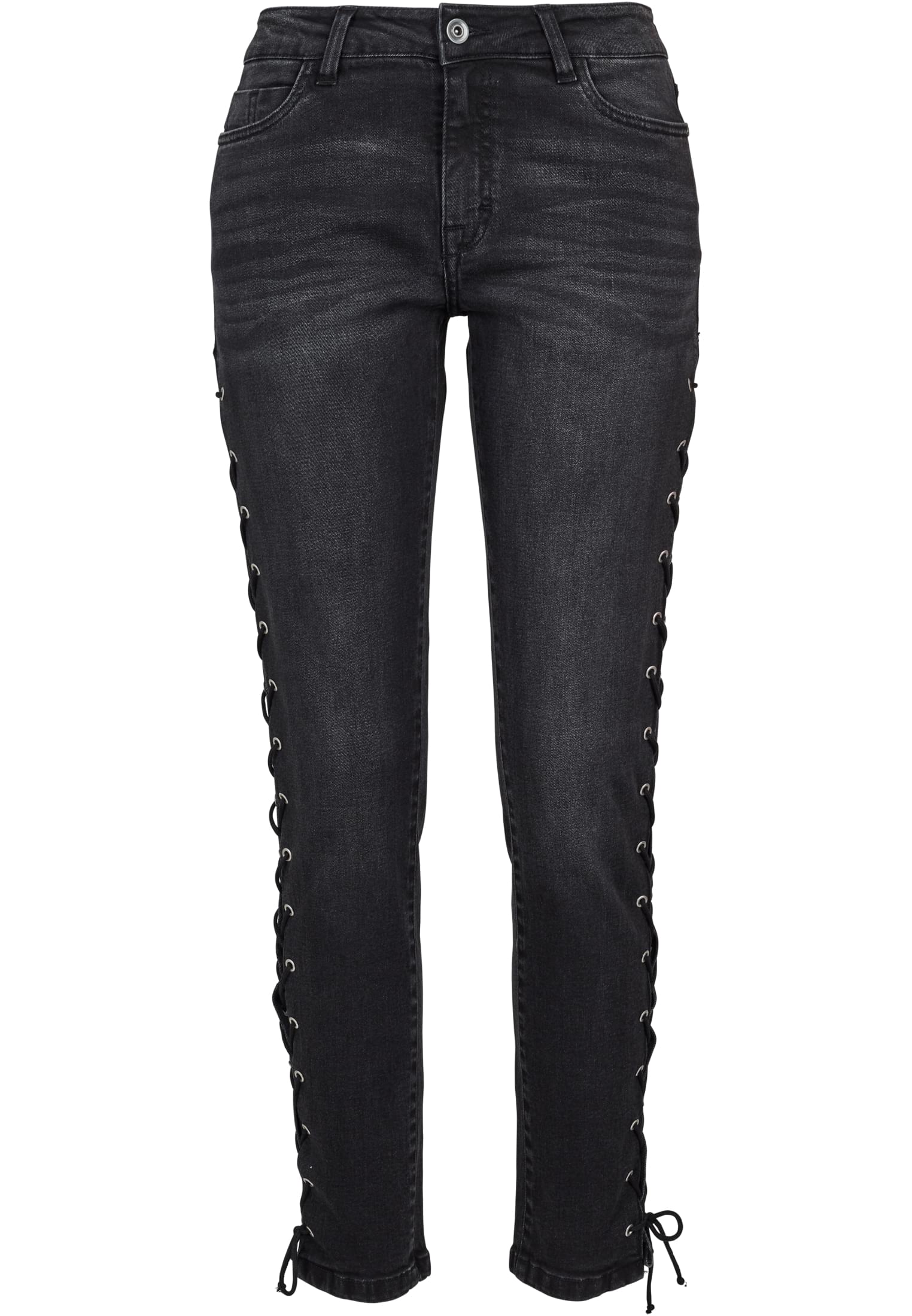 Ladies Denim Lace Up Skinny Pants | black washed