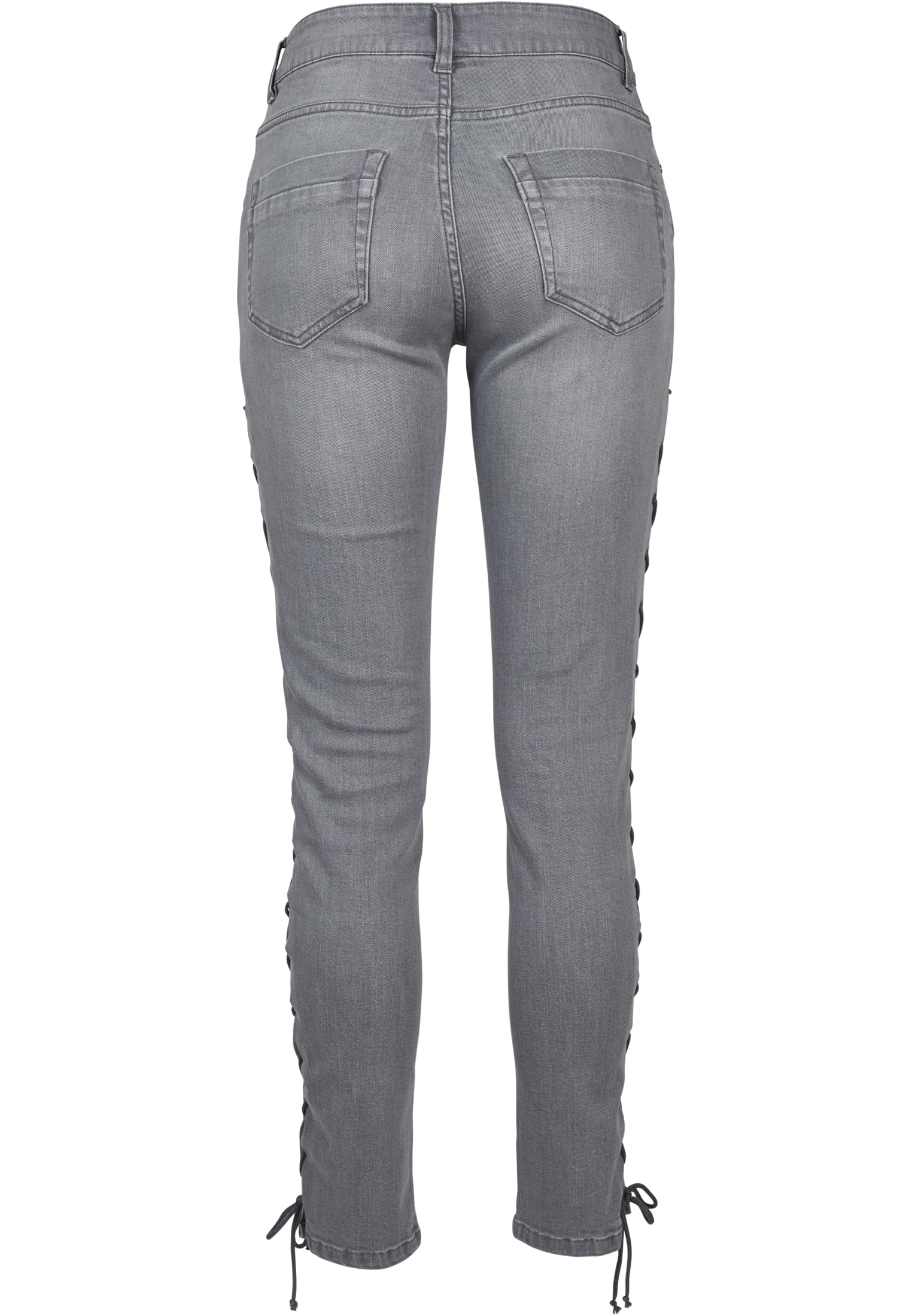 Ladies Denim Lace Up Skinny Pants | grey