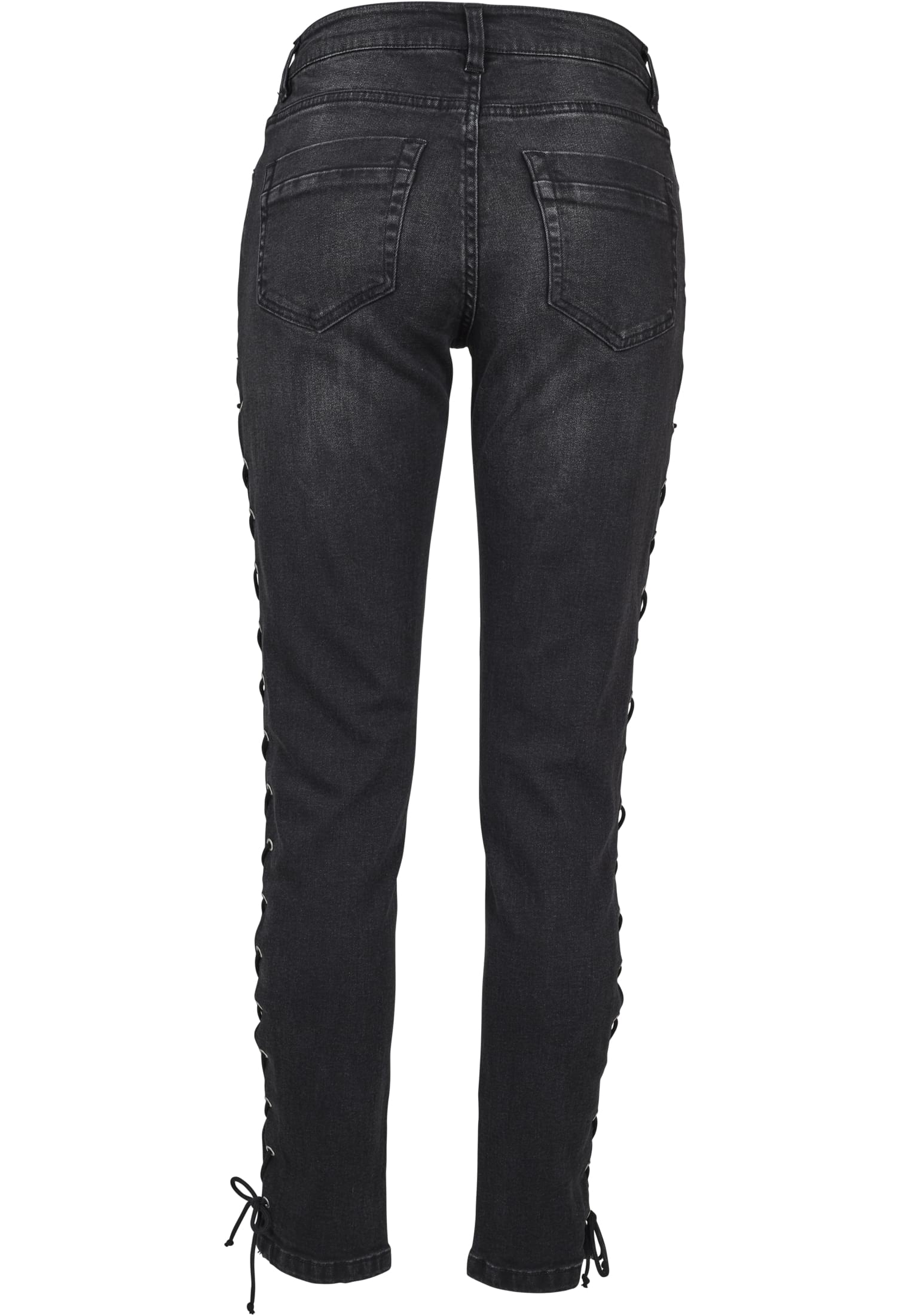 Ladies Denim Lace Up Skinny Pants | black washed