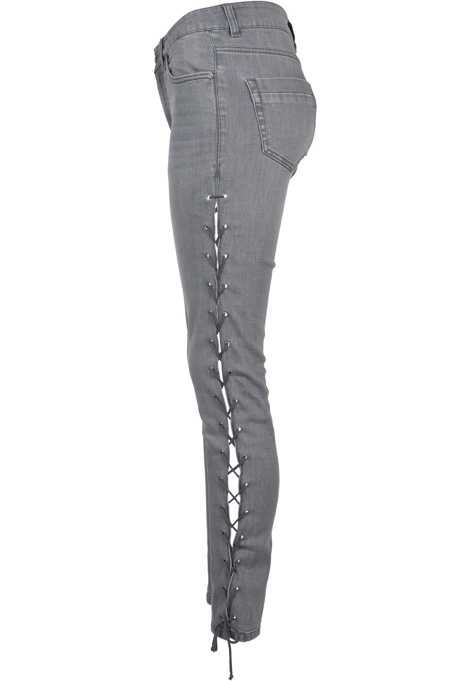 Ladies Denim Lace Up Skinny Pants | grey