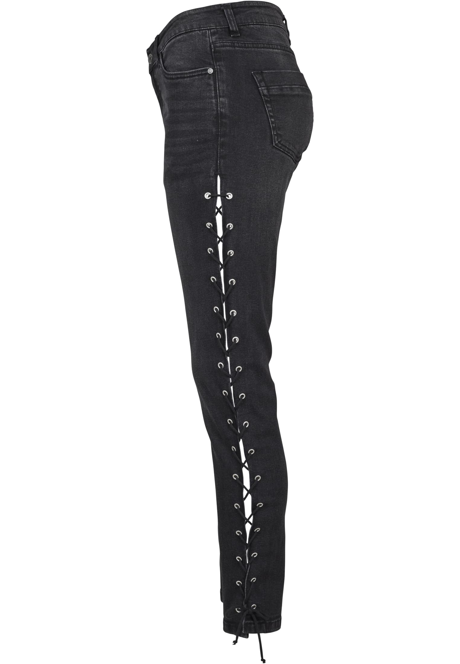 Ladies Denim Lace Up Skinny Pants | black washed