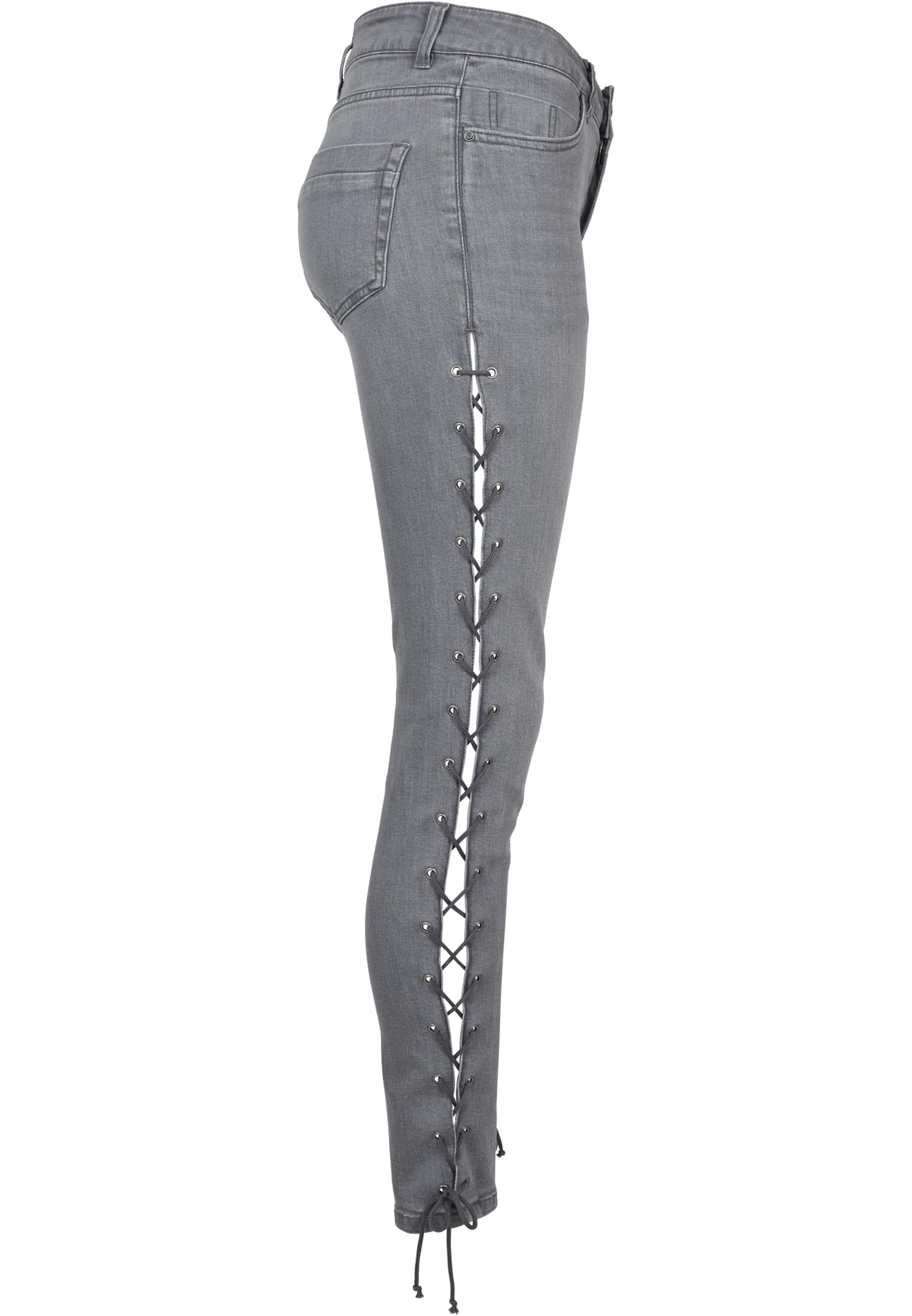 Ladies Denim Lace Up Skinny Pants | grey