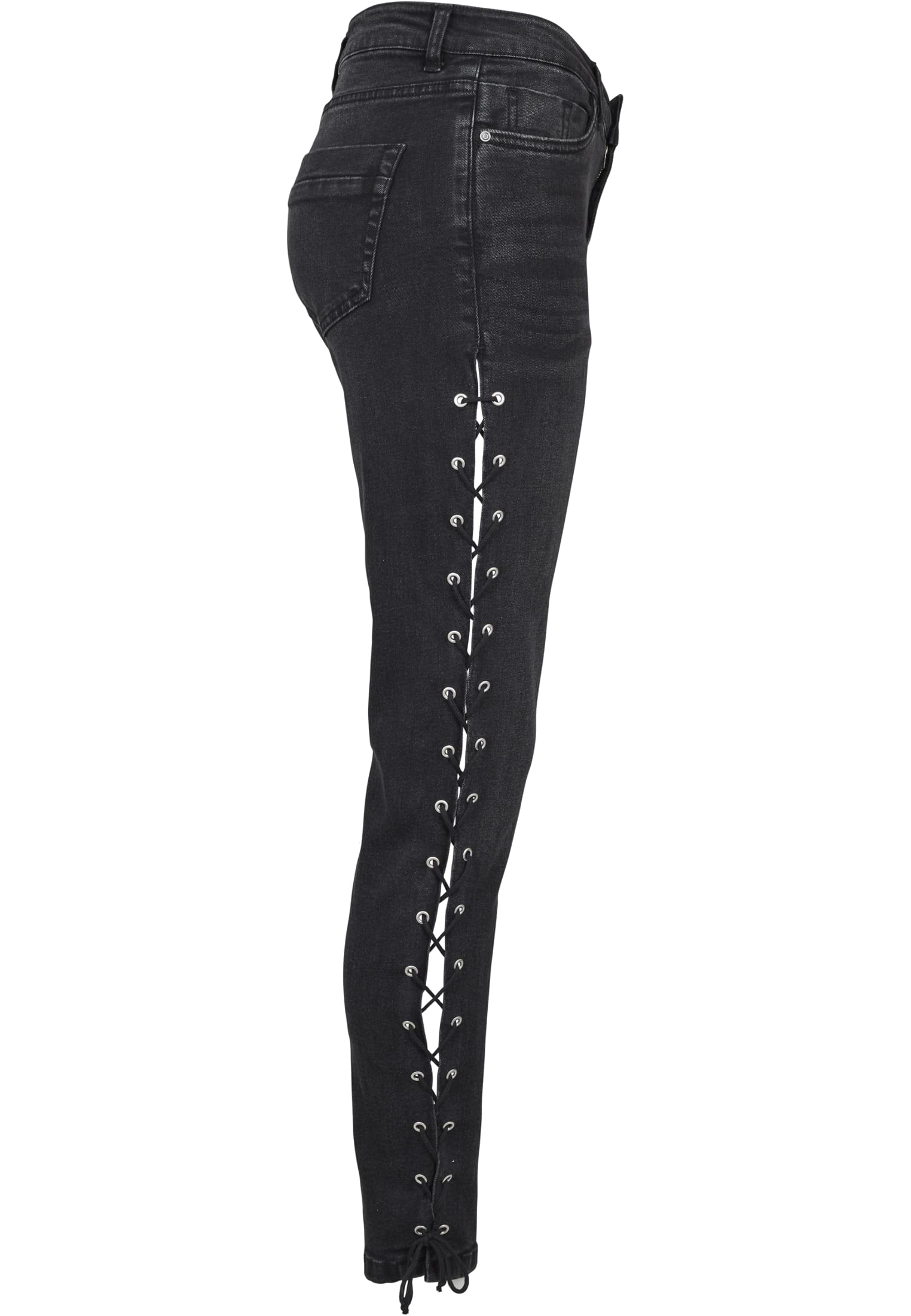 Ladies Denim Lace Up Skinny Pants | black washed