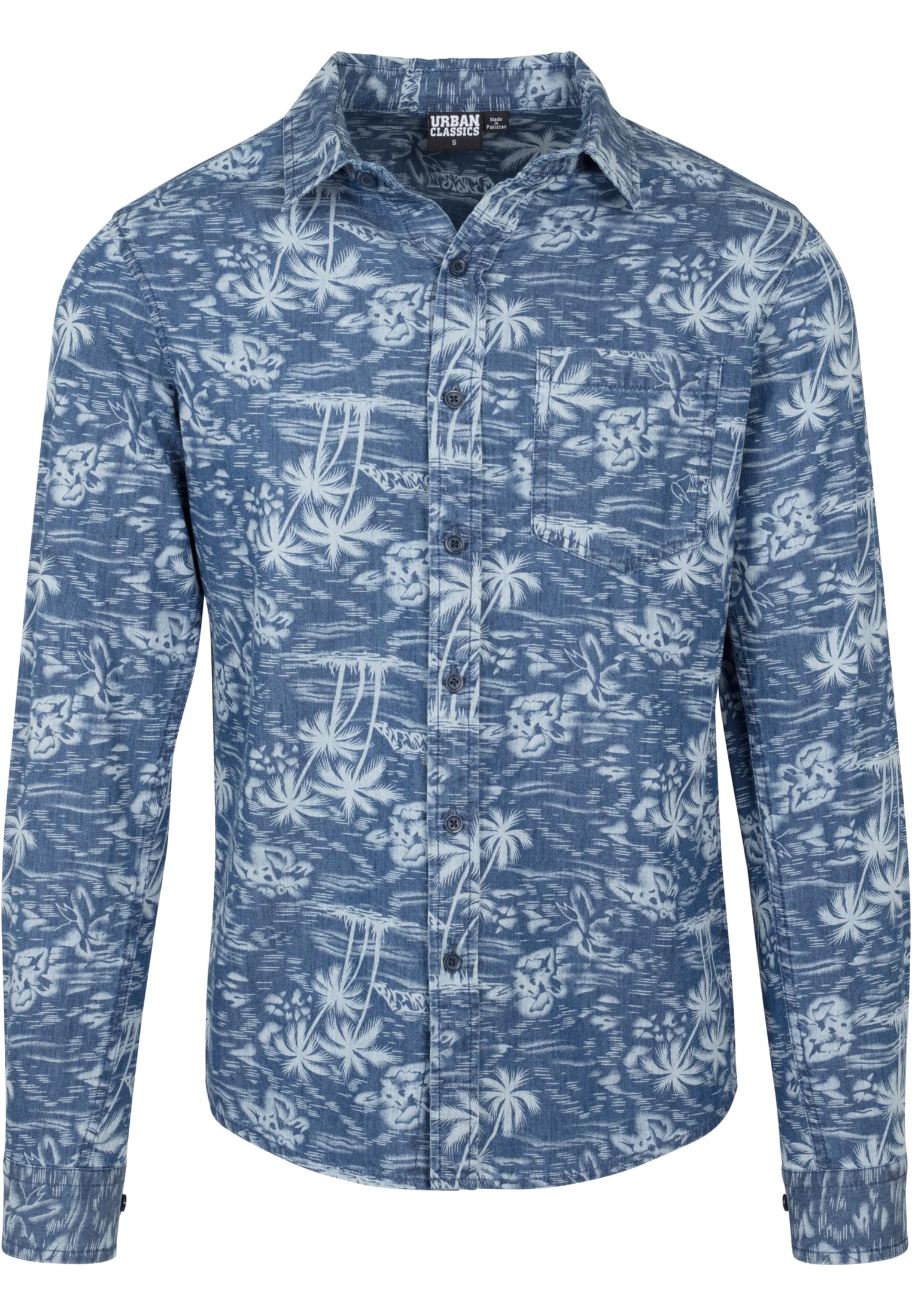 Printed Palm Denim Shirt | light blue wash