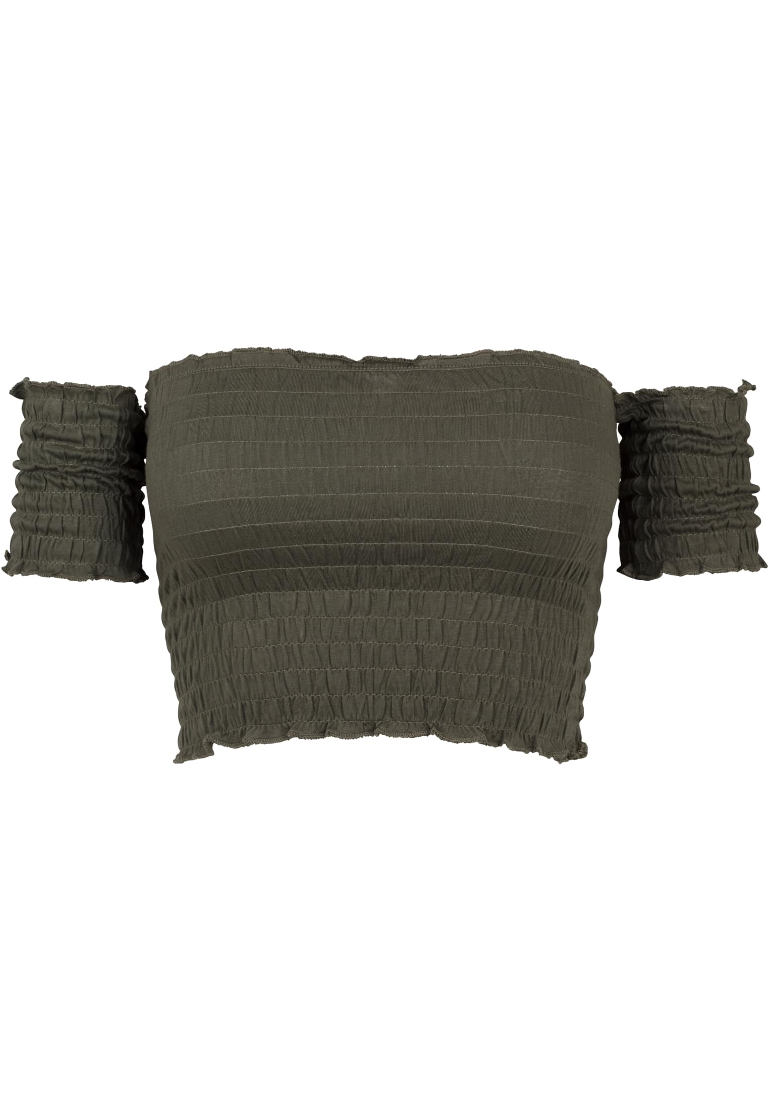 Ladies Cropped Cold Shoulder Smoke Top | olive