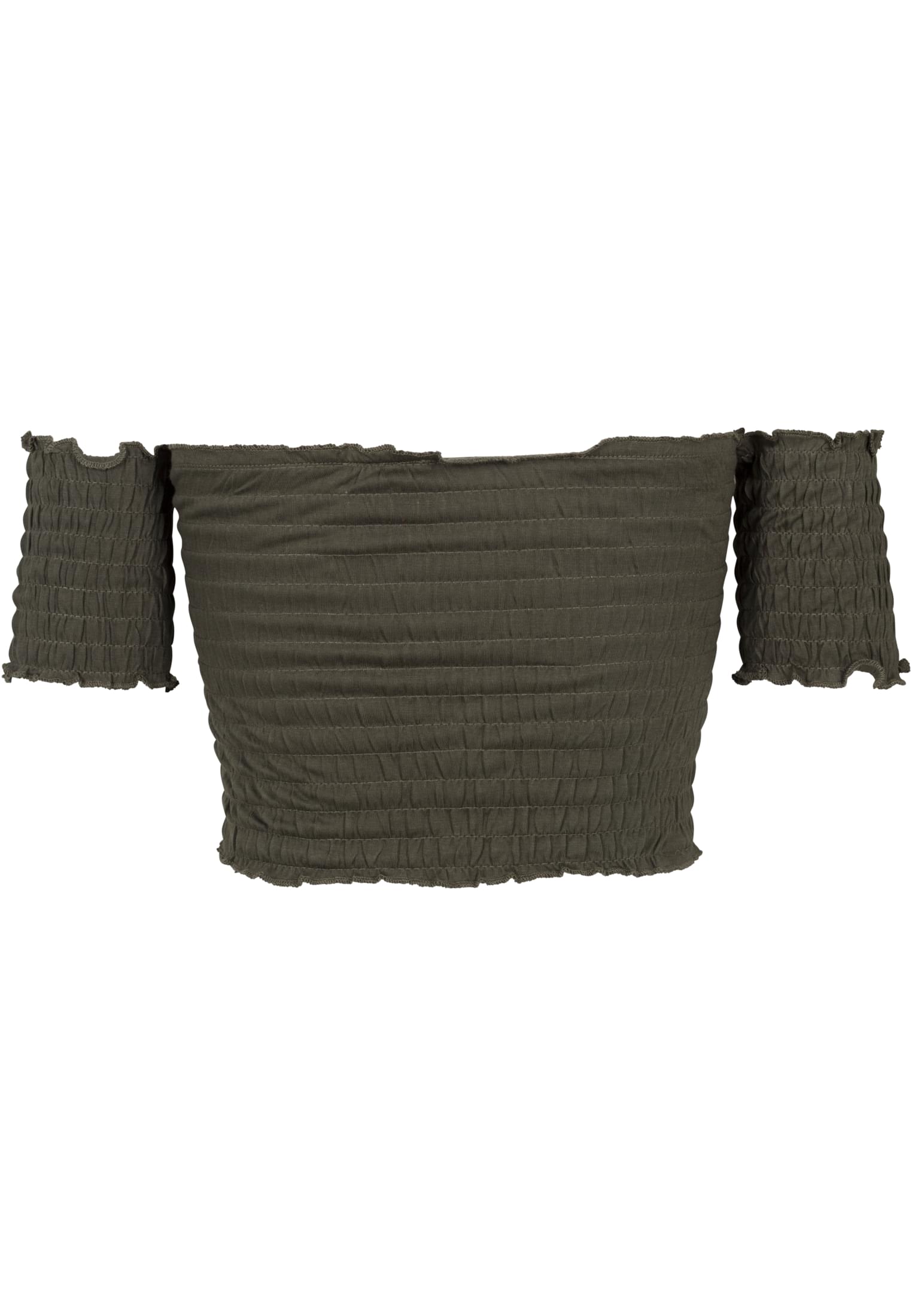 Ladies Cropped Cold Shoulder Smoke Top | olive