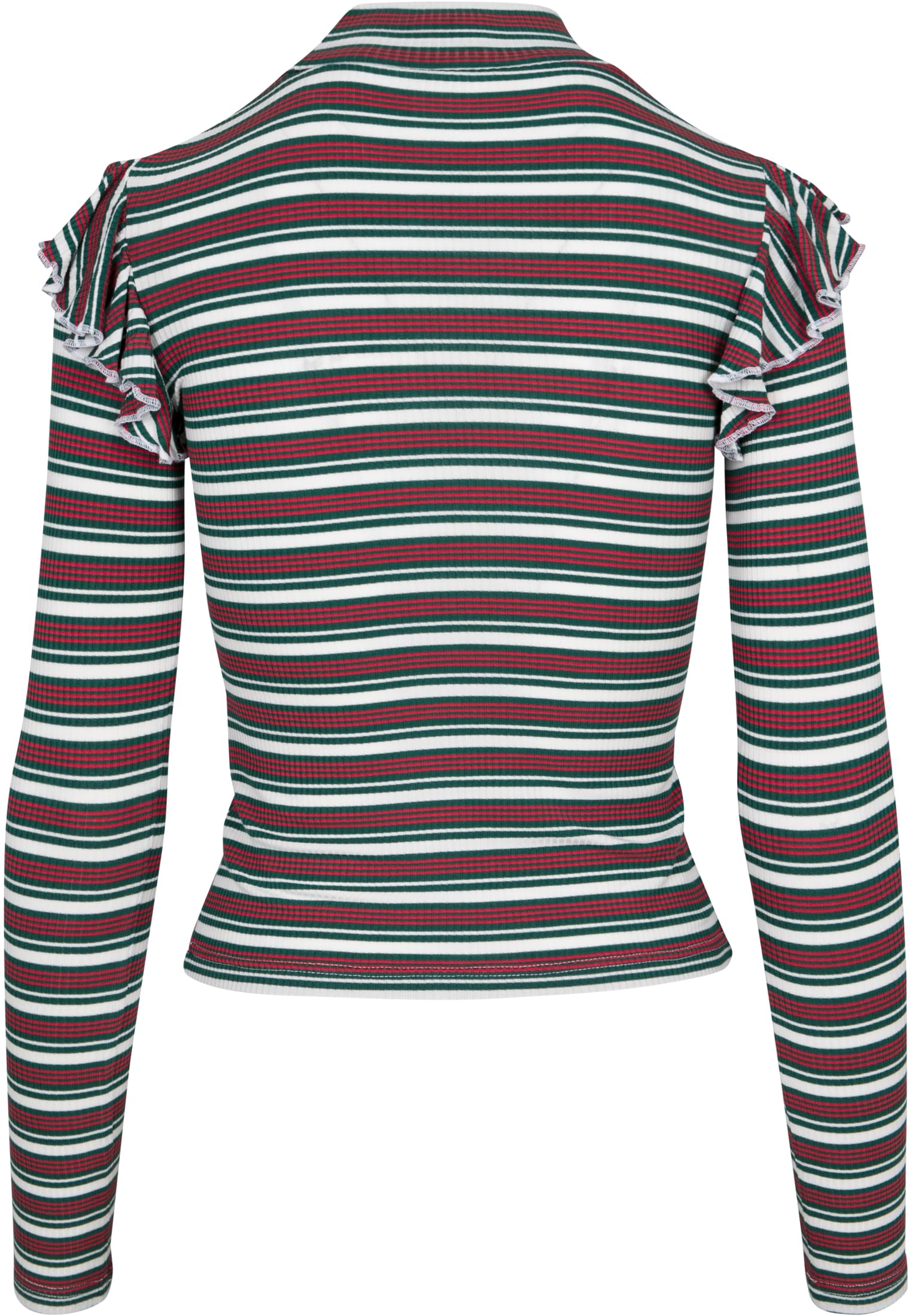 Ladies Rib Striped Volant Turtleneck L/S | white/green/firered