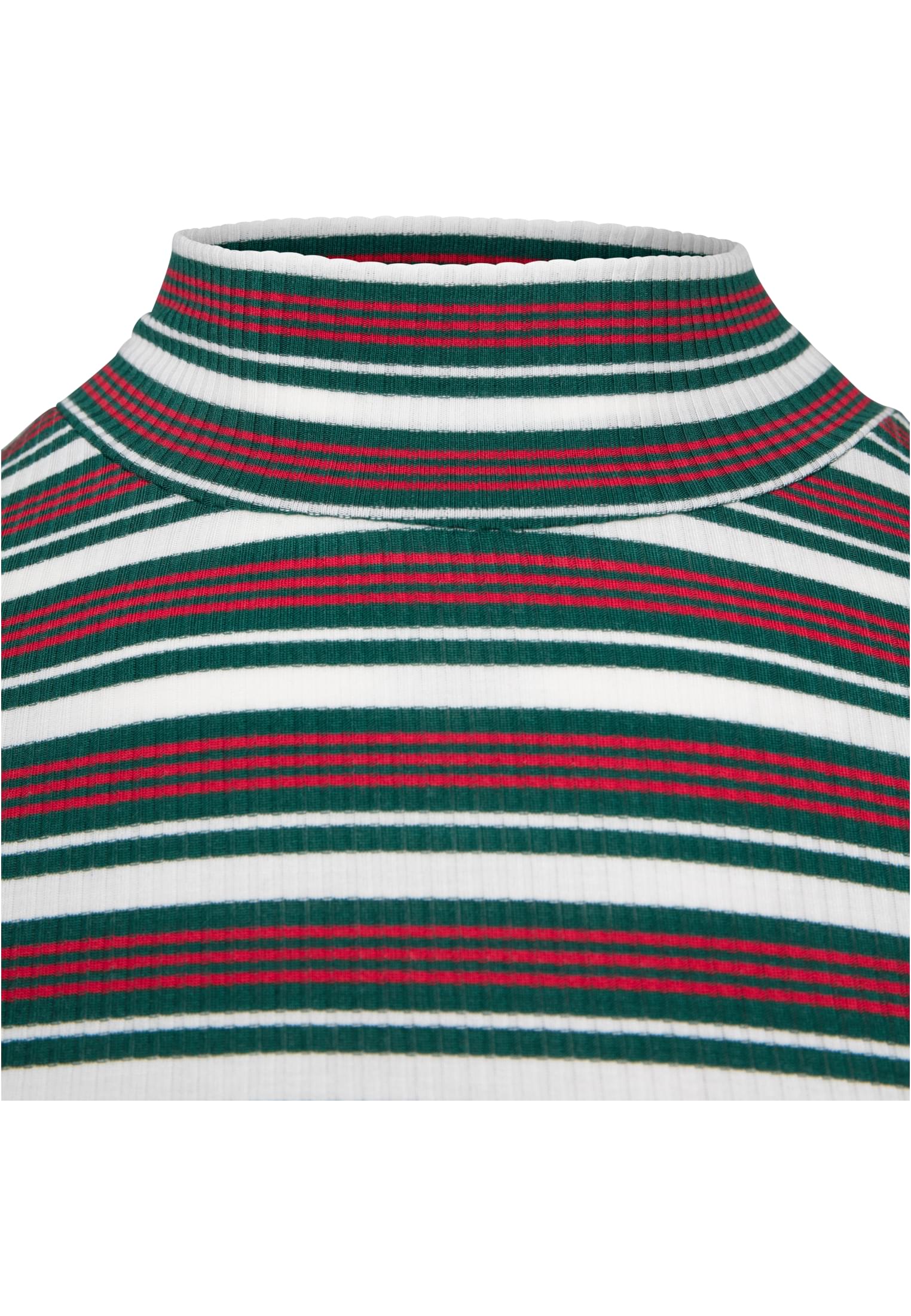 Ladies Rib Striped Volant Turtleneck L/S | white/green/firered