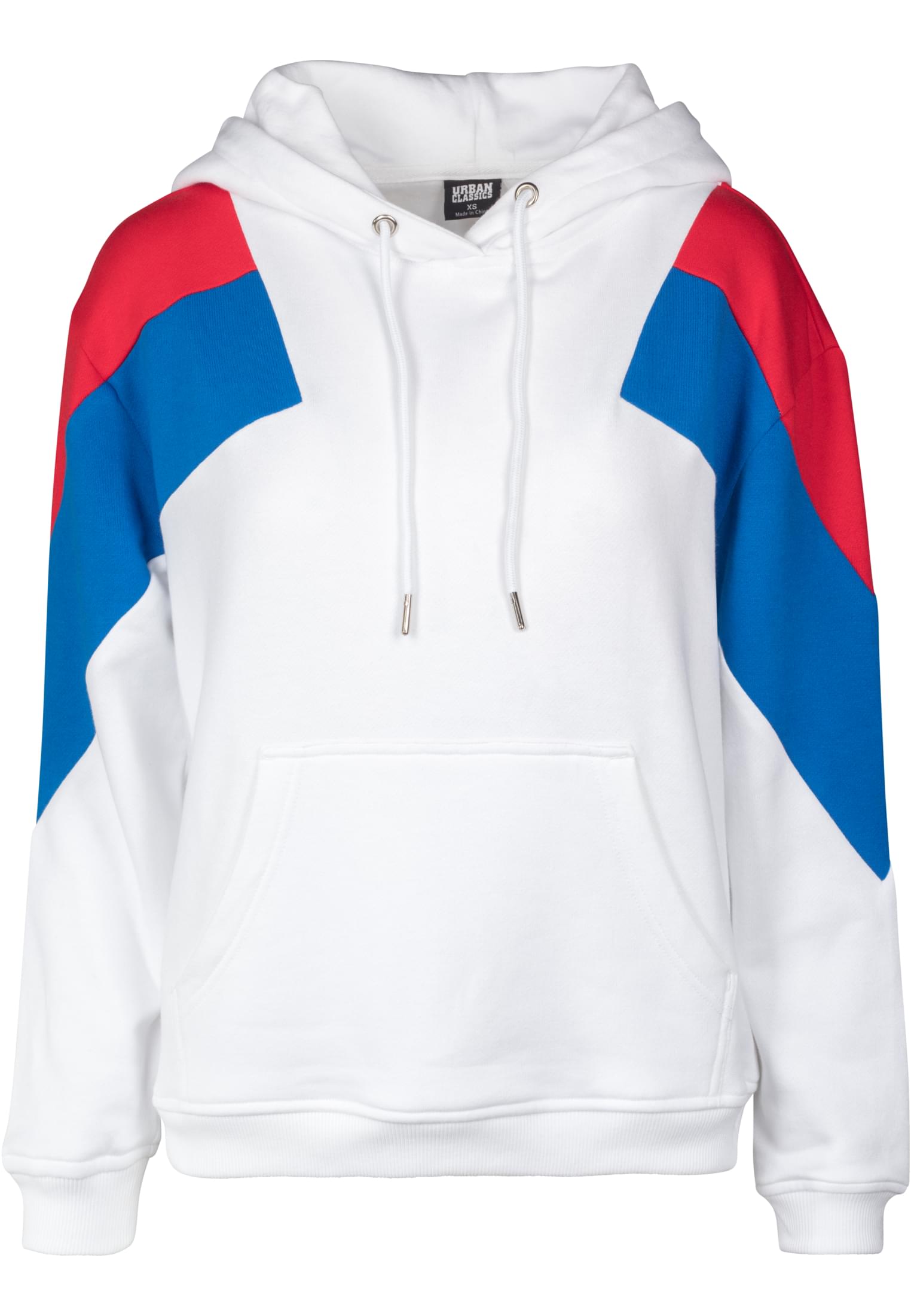 Ladies Oversize 3-Tone Block Hoody | wht/firered/brightblue