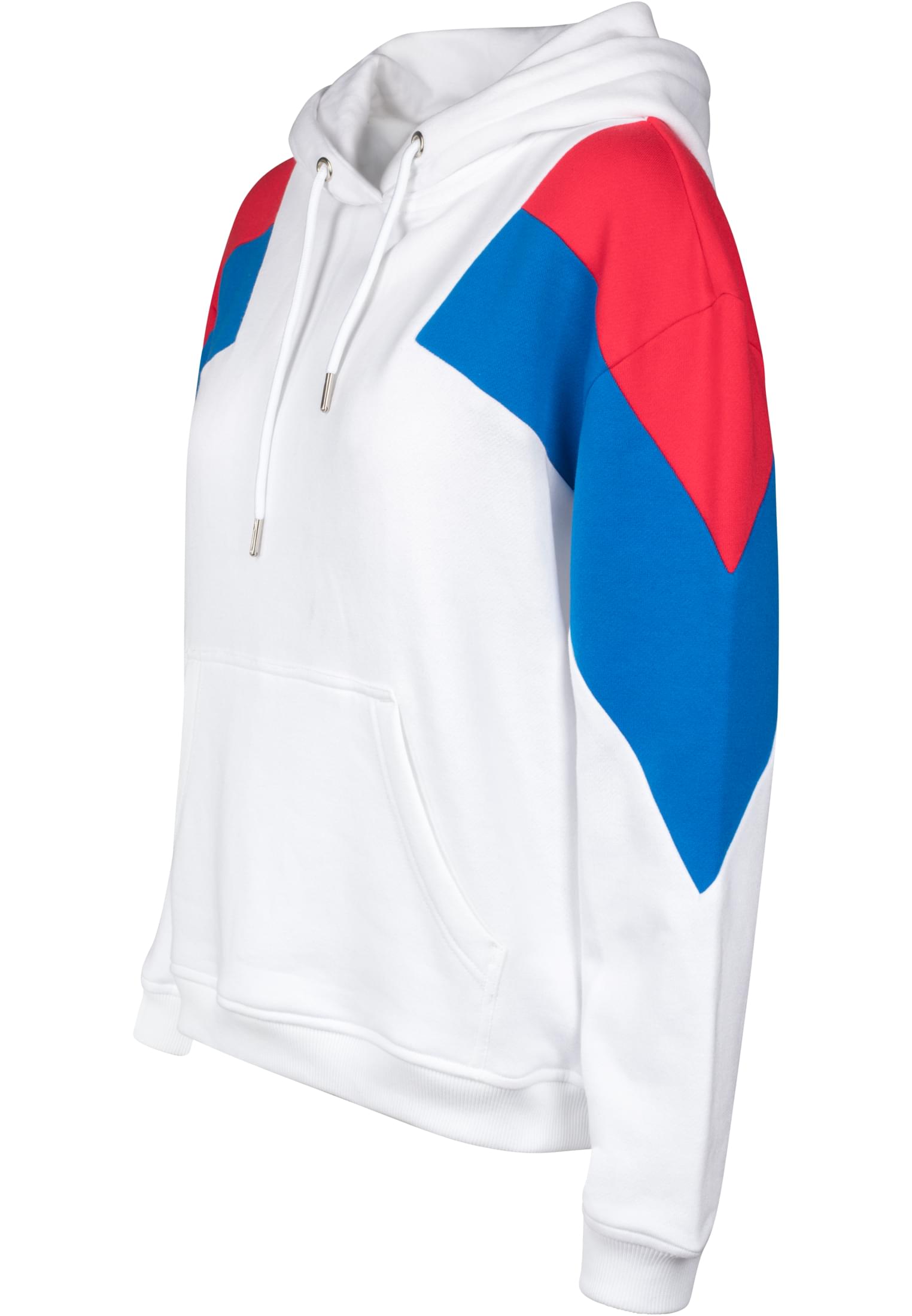 Ladies Oversize 3-Tone Block Hoody | wht/firered/brightblue