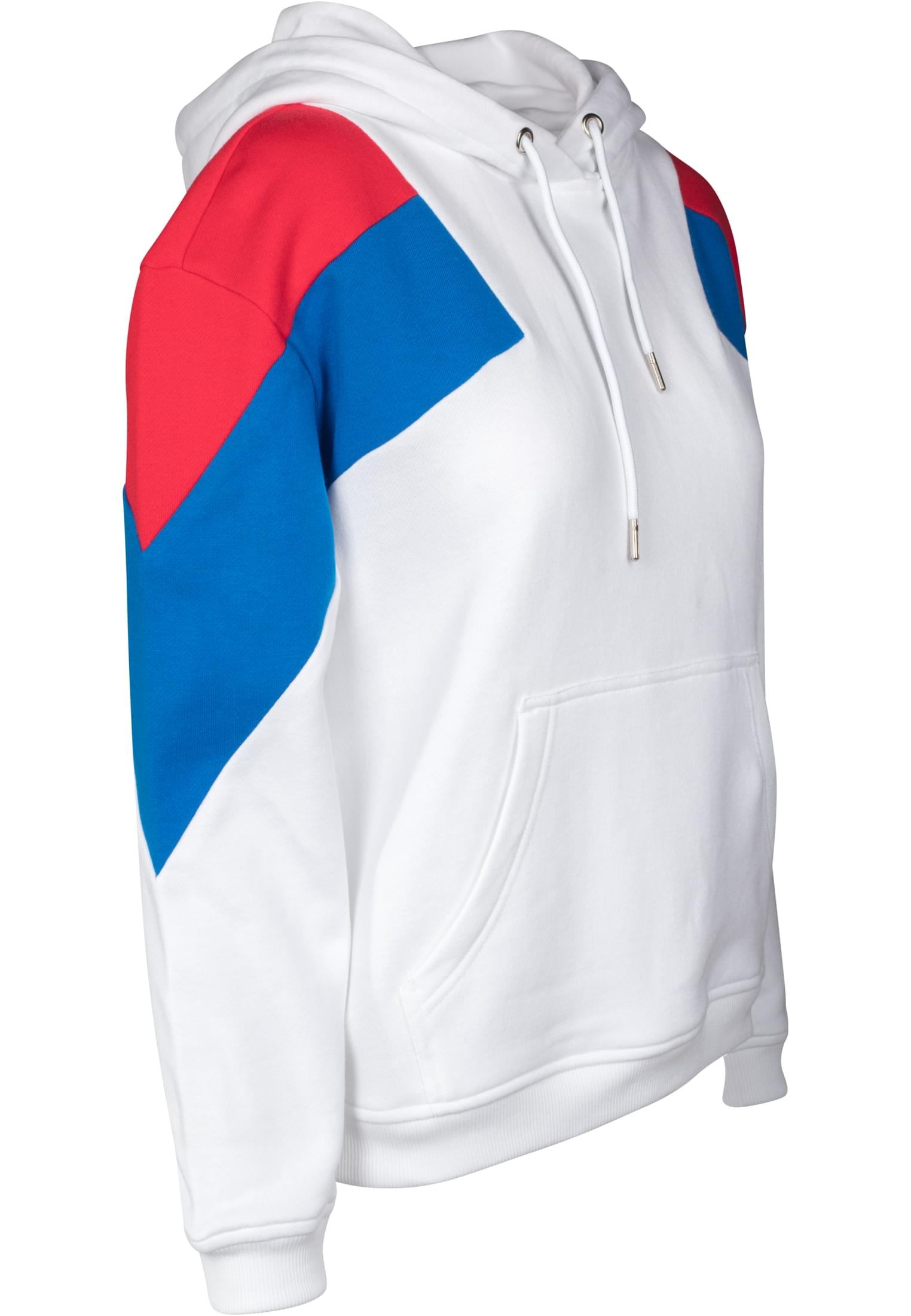 Ladies Oversize 3-Tone Block Hoody | wht/firered/brightblue