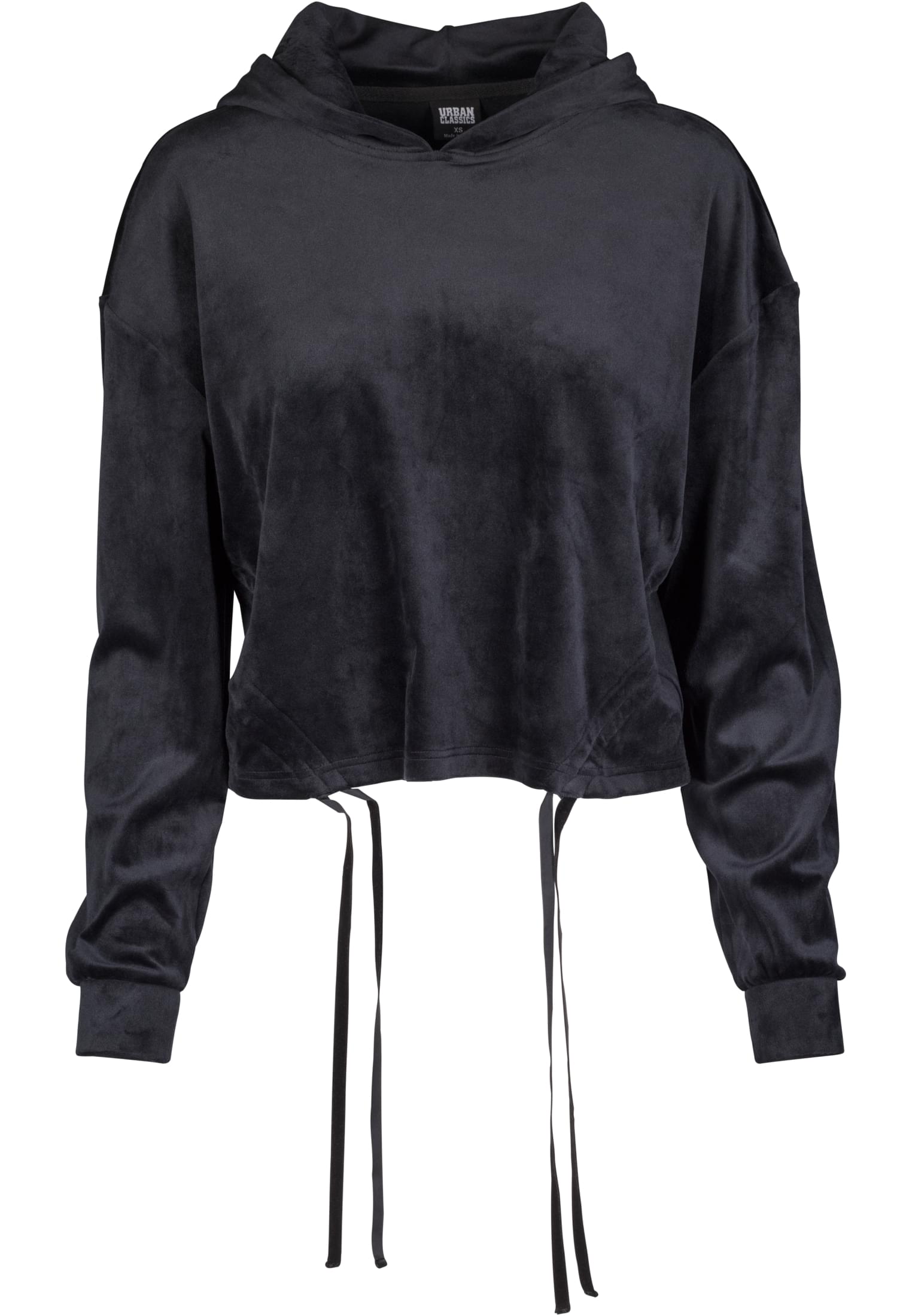 Ladies Short Velvet Gathered Hoody | black