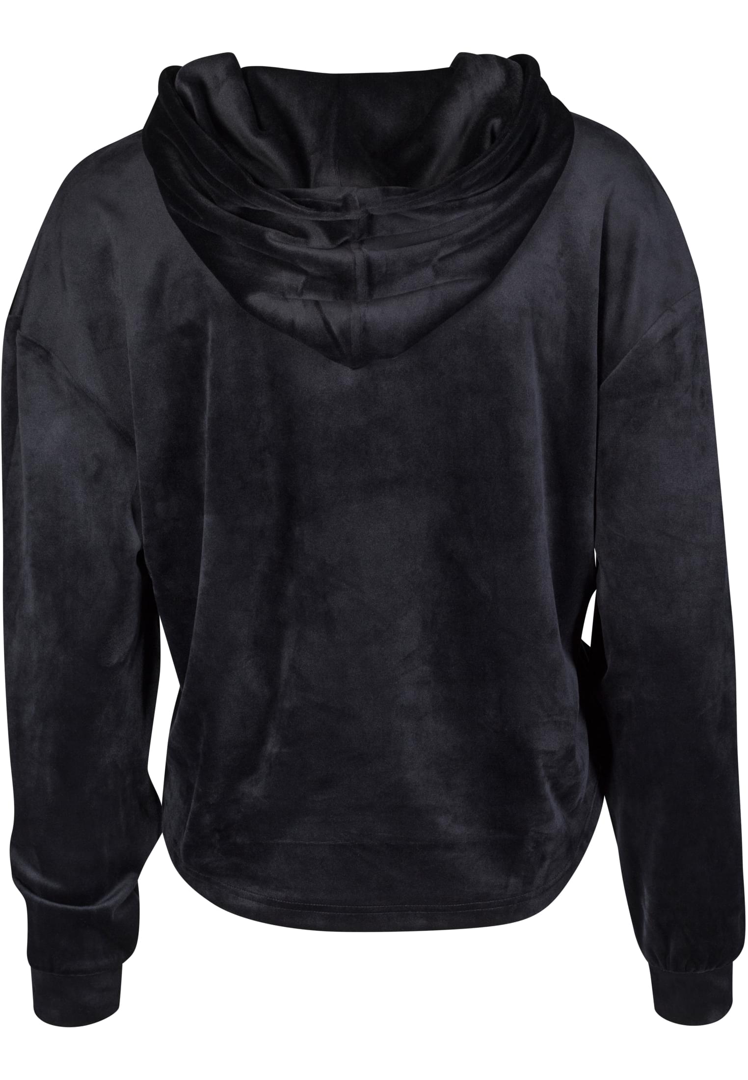 Ladies Short Velvet Gathered Hoody | black