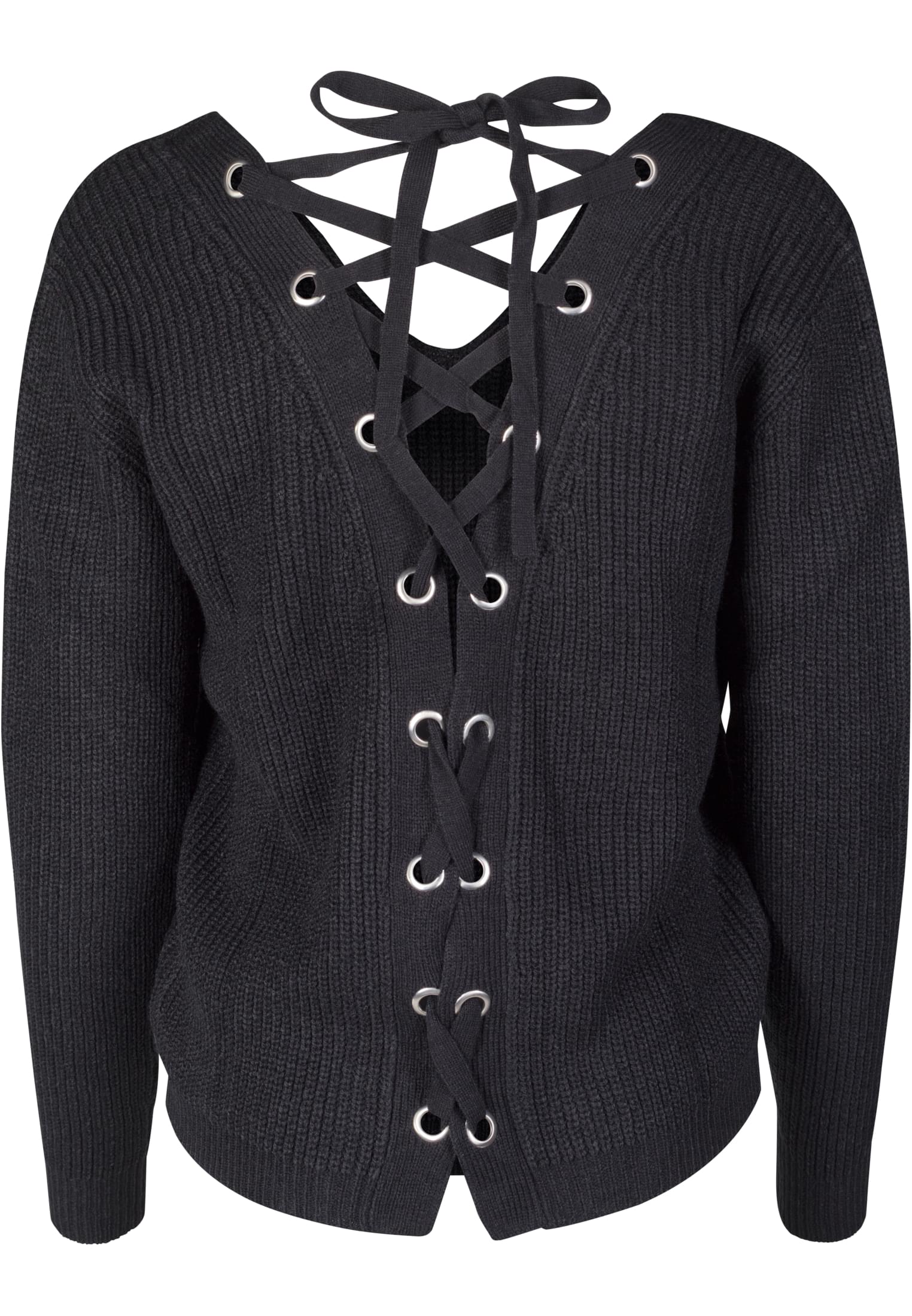 Ladies Back Lace Up Sweater | black