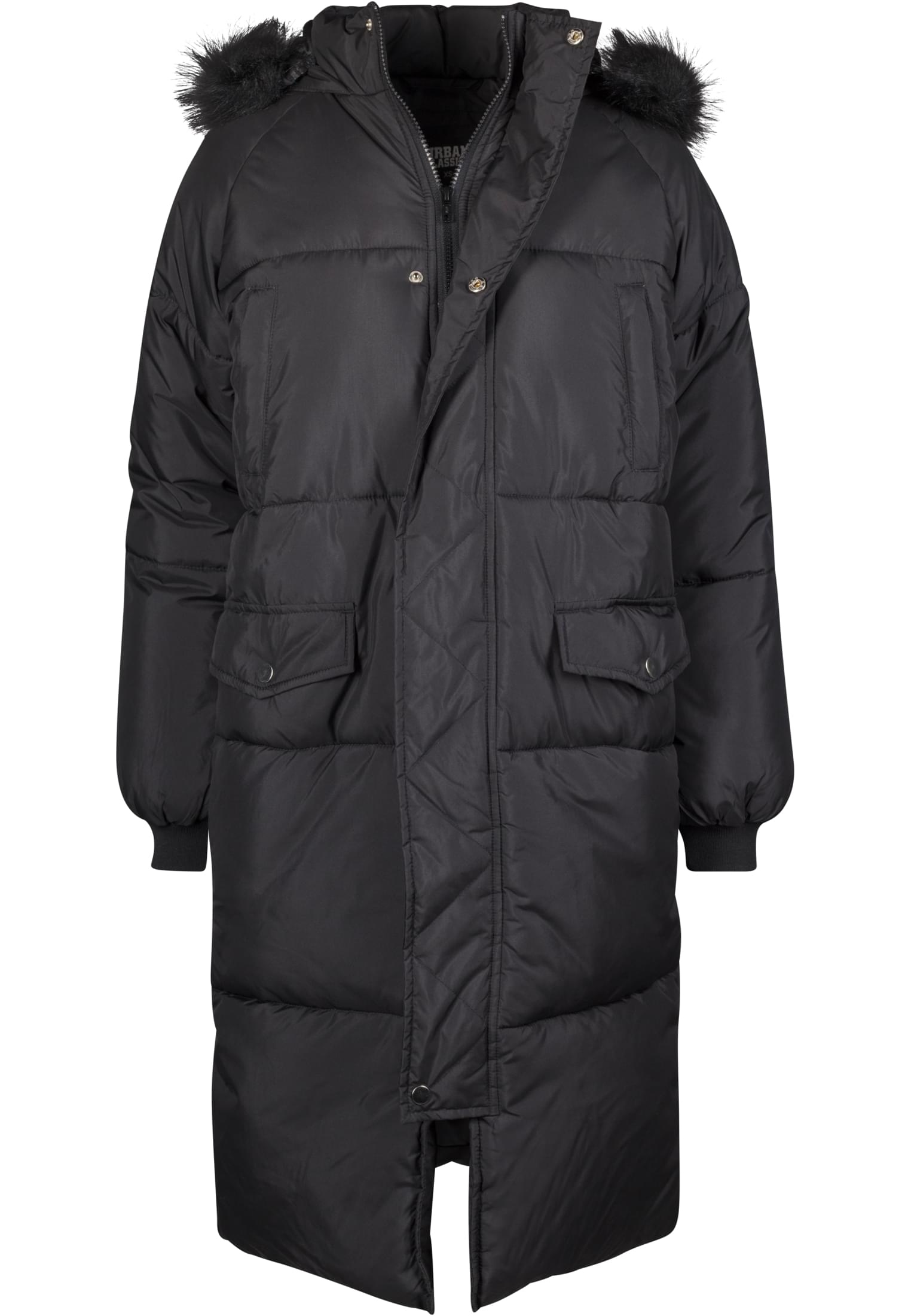 Ladies Oversize Faux Fur Puffer Coat | blk/blk