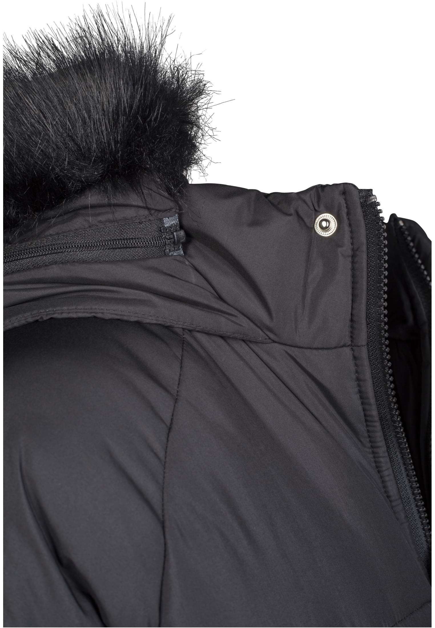 Ladies Oversize Faux Fur Puffer Coat | blk/blk