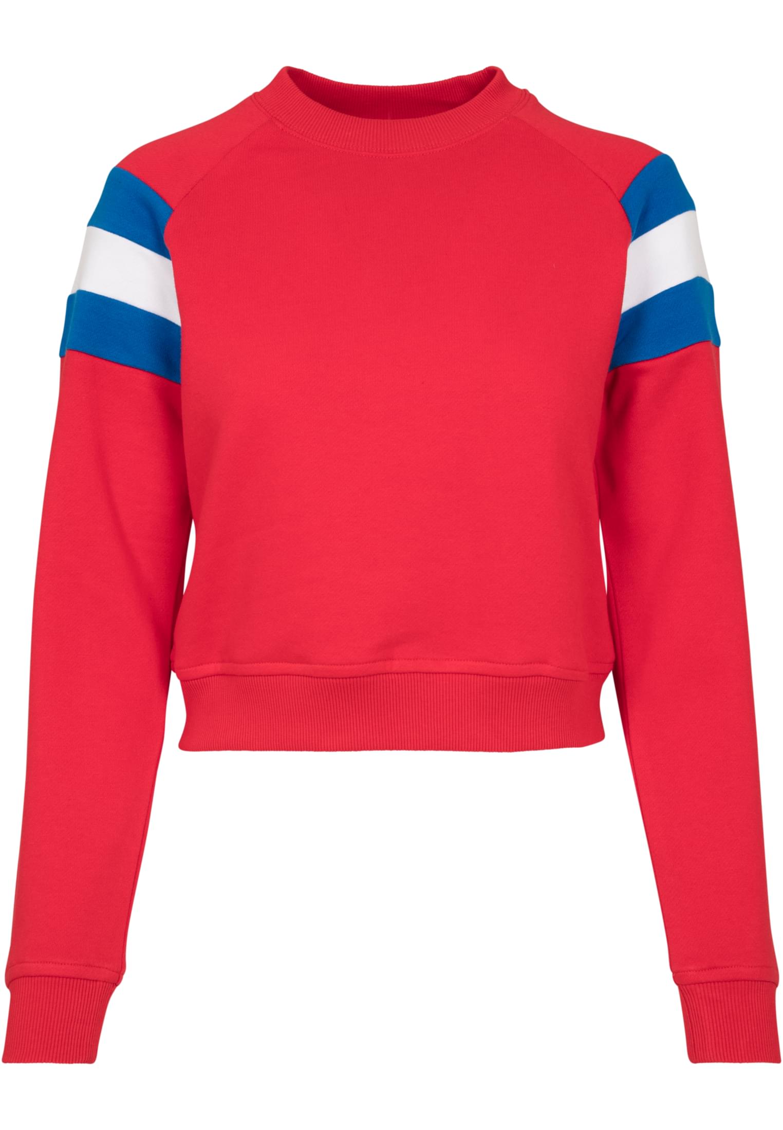 Ladies Sleeve Stripe Crew | firered/brightblue/white