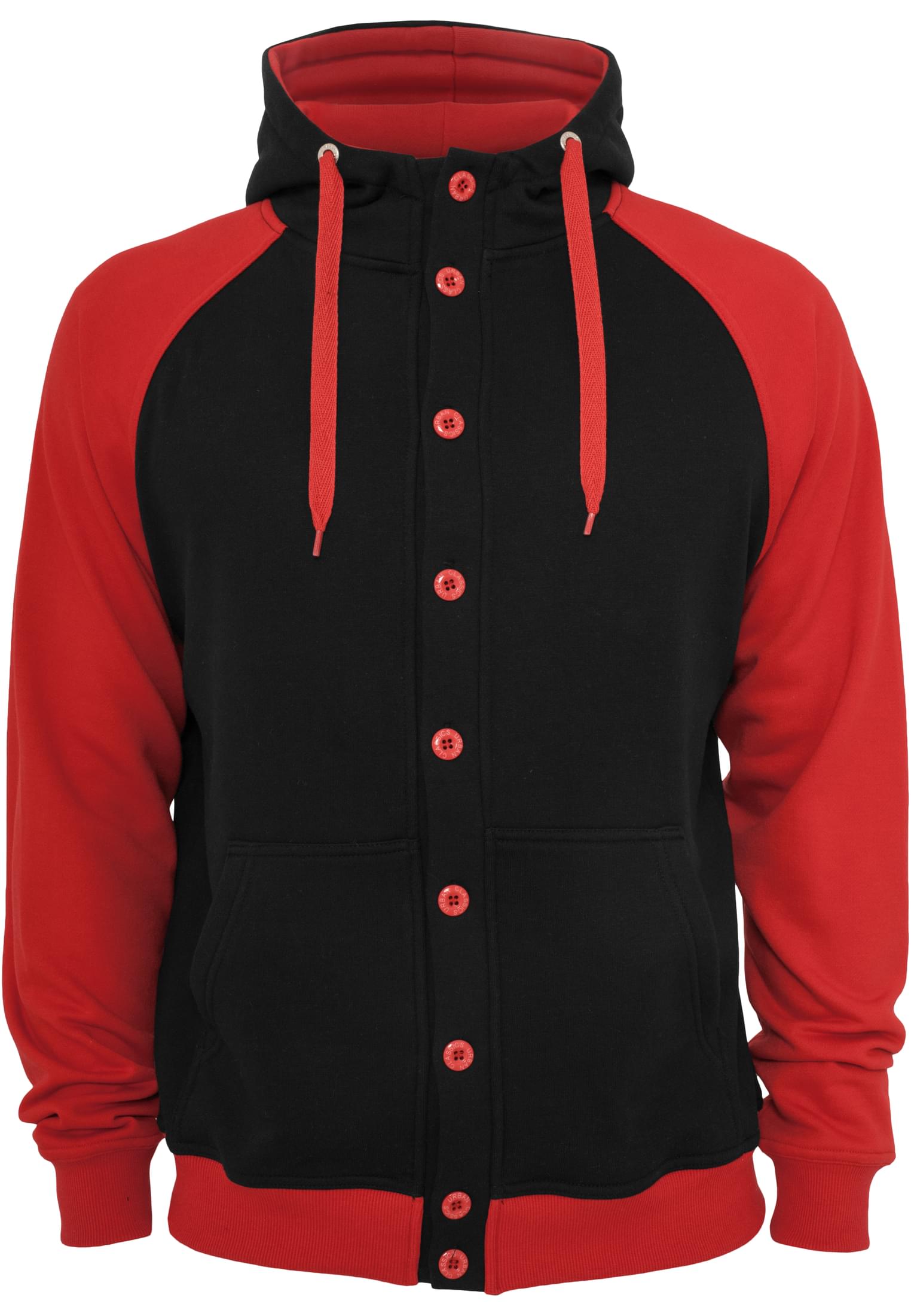 Light Fleece Button Hoody | blk/red