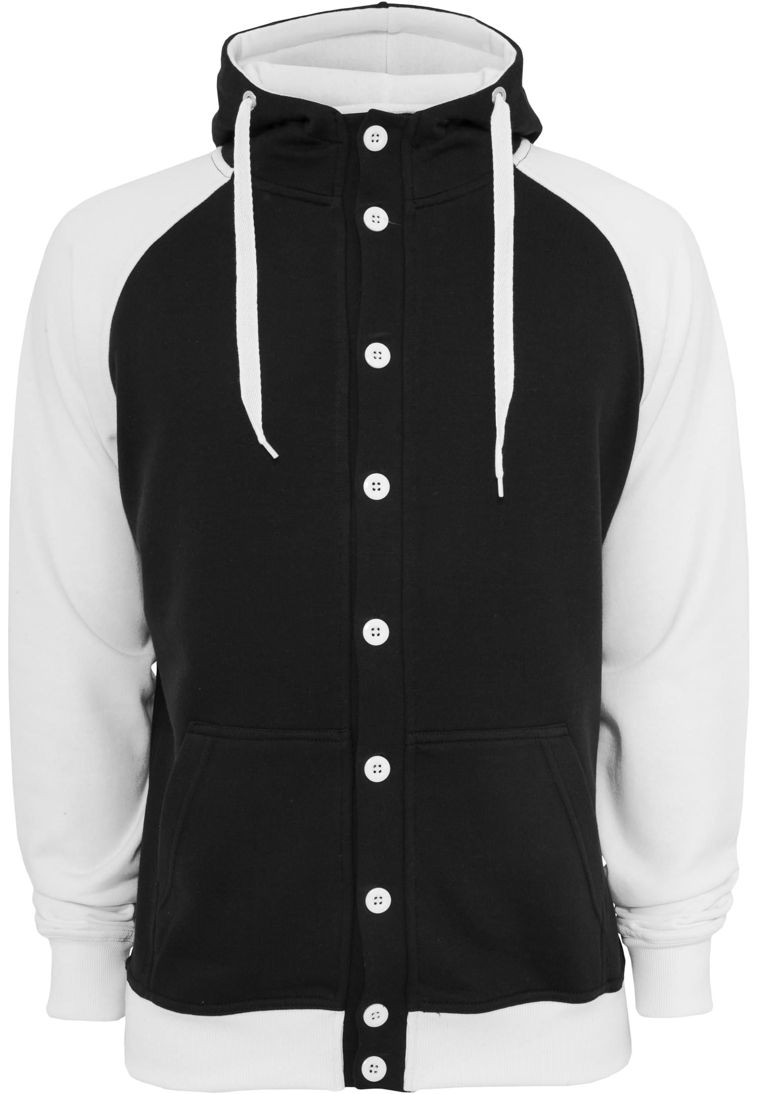 Light Fleece Button Hoody | blk/wht