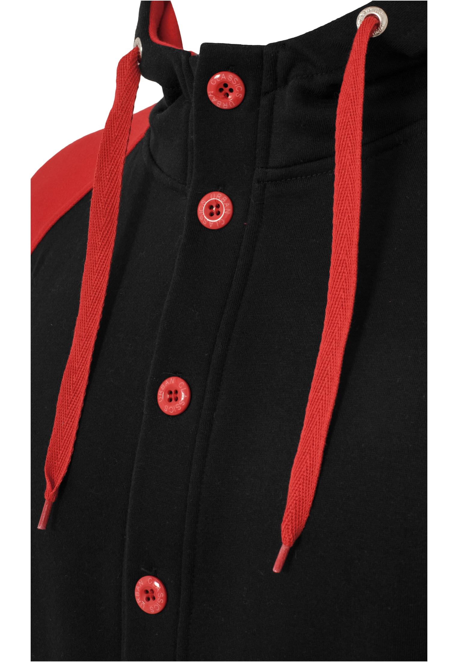 Light Fleece Button Hoody | blk/red