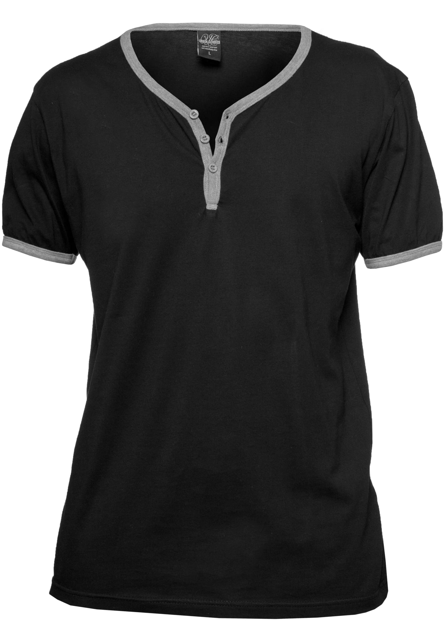 Contrast Henley Y-Neck Tee | blk/gry