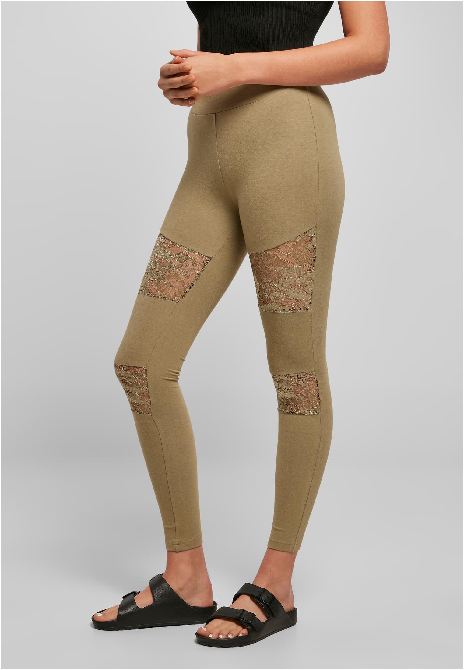 Ladies Laces Inset Leggings | khaki