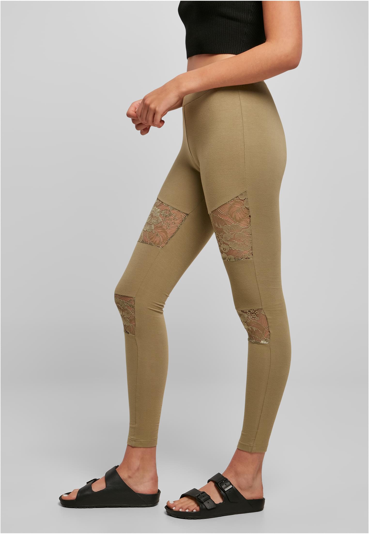 Ladies Laces Inset Leggings | khaki