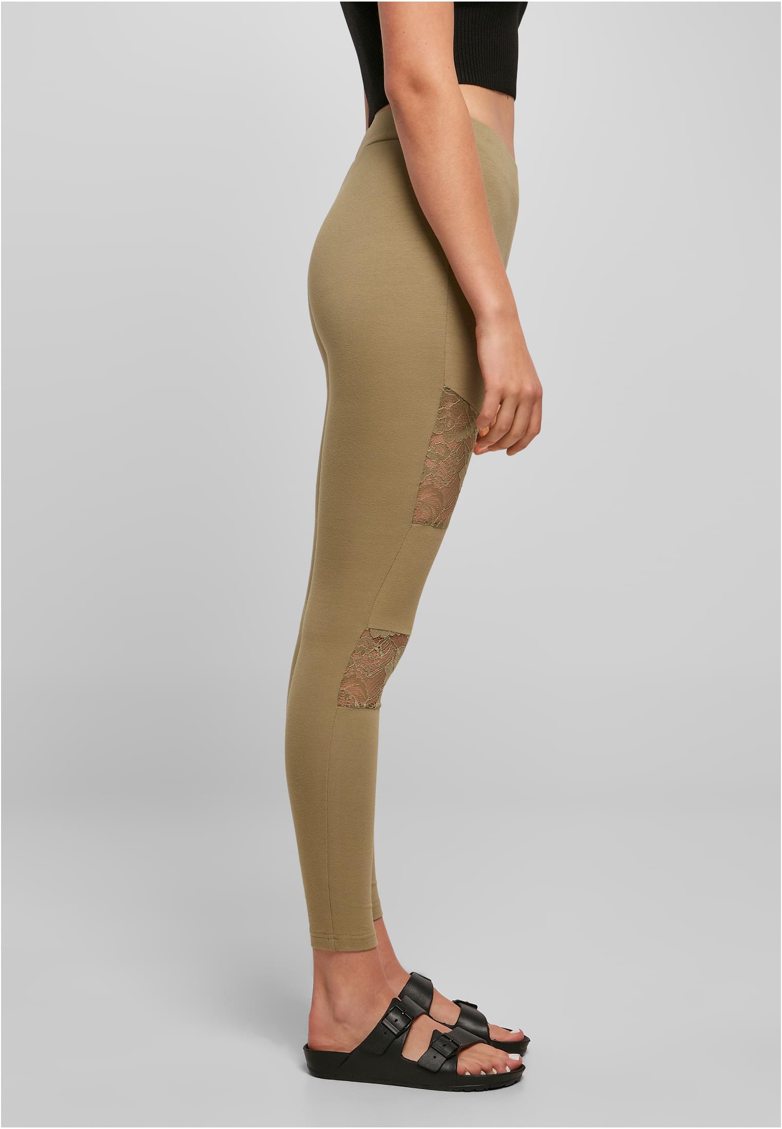 Ladies Laces Inset Leggings | khaki