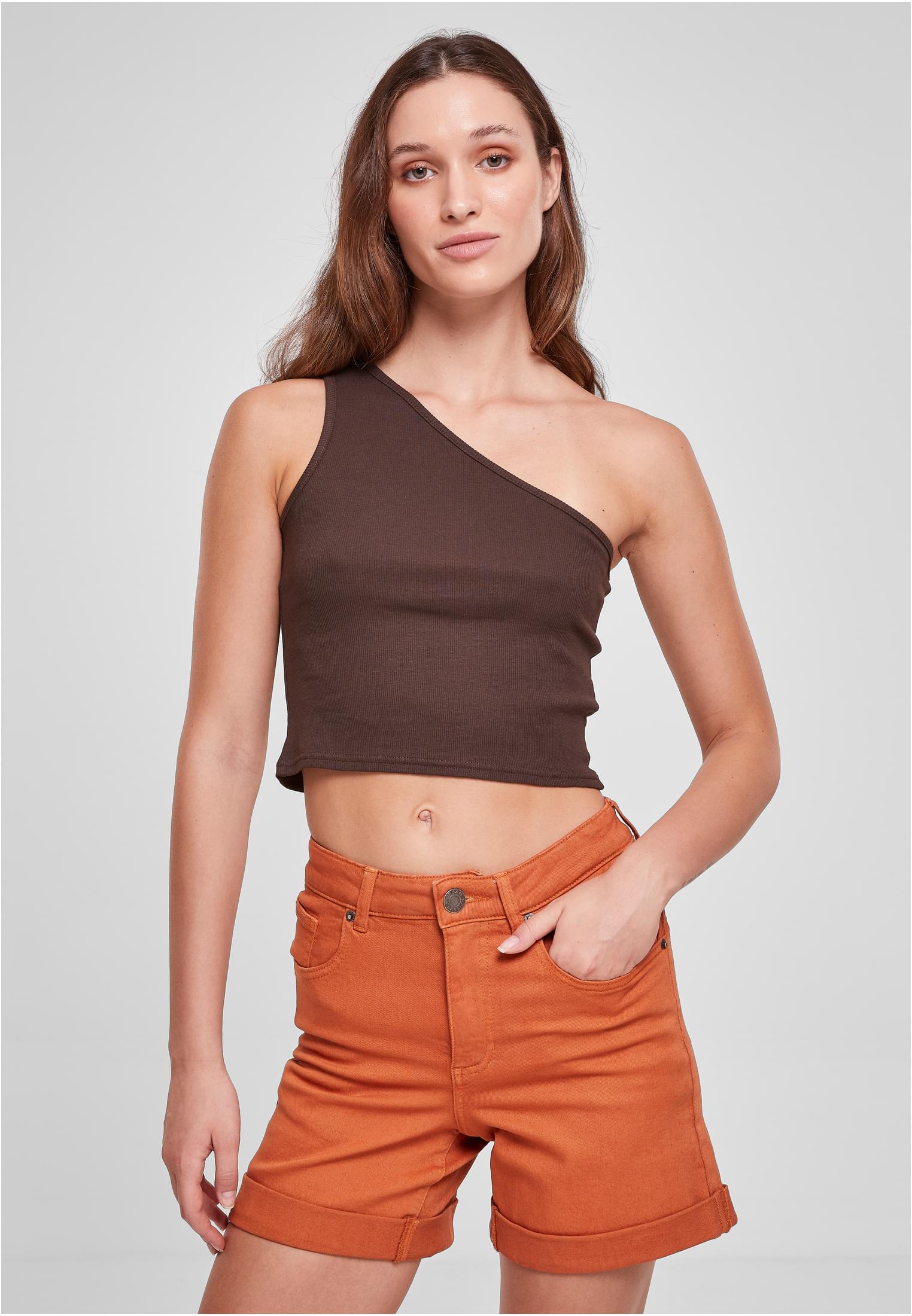 Ladies Cropped Asymmetric Top | brown