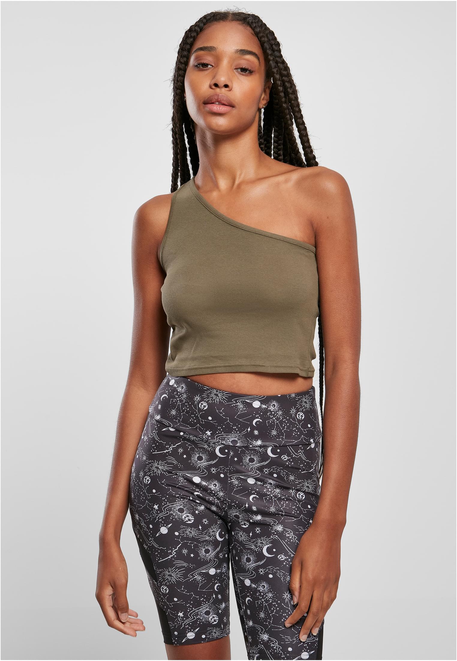 Ladies Cropped Asymmetric Top | khaki