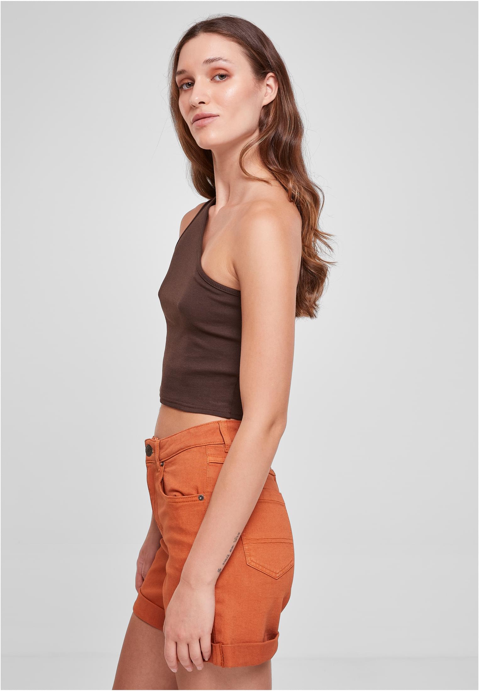 Ladies Cropped Asymmetric Top | brown