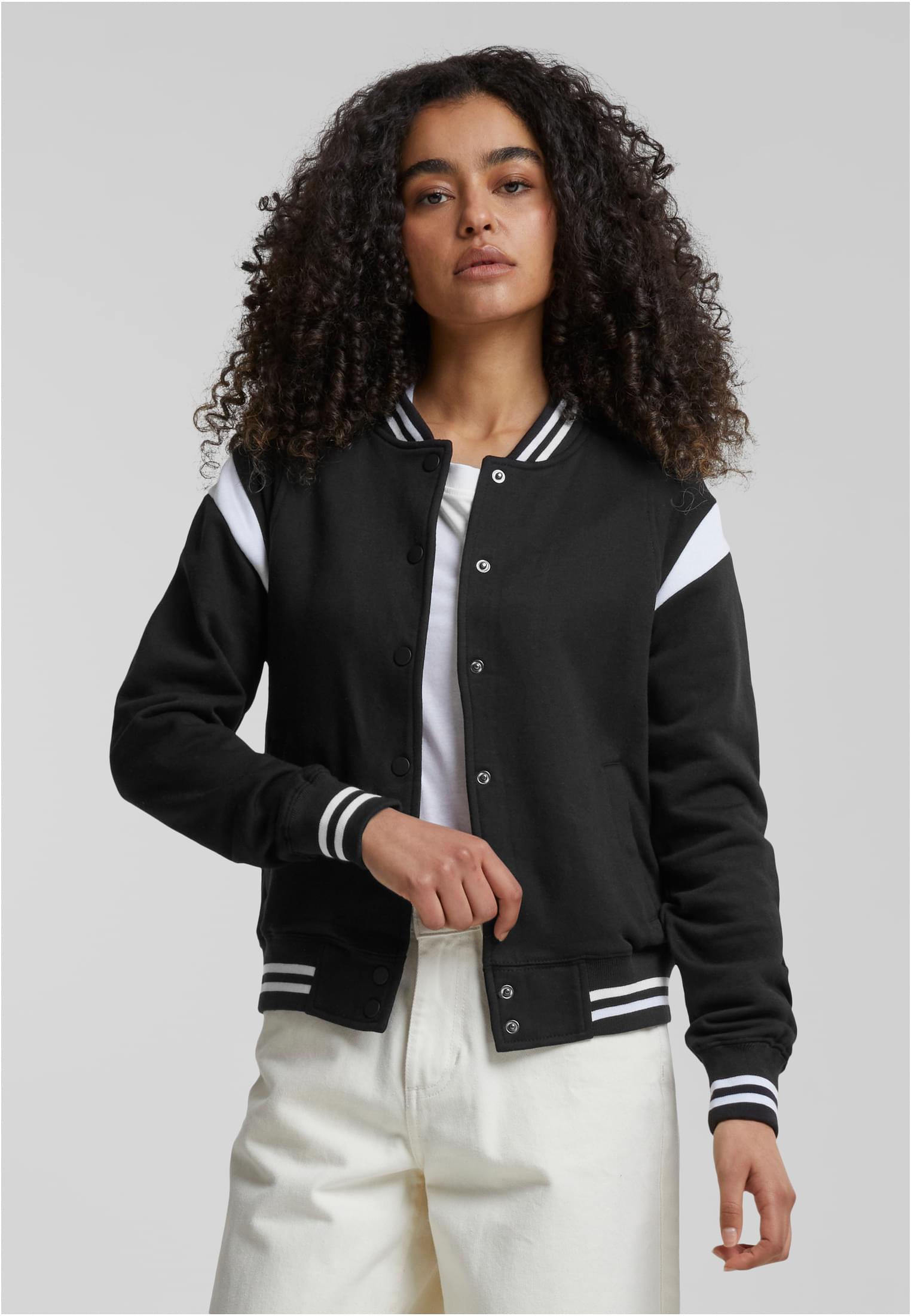 Ladies Inset College Sweat Jacket | blk/wht