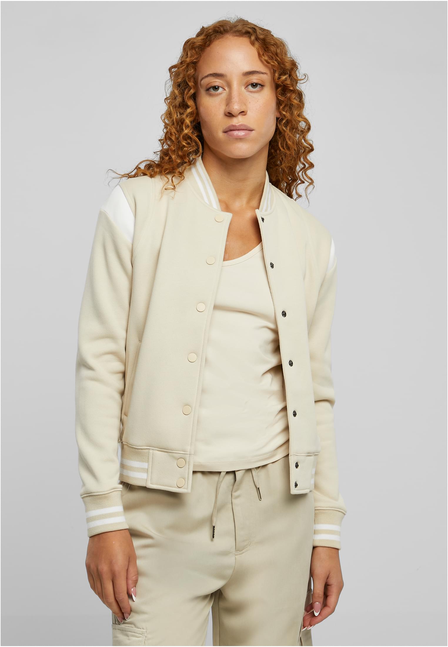 Ladies Inset College Sweat Jacket | softseagrass/white