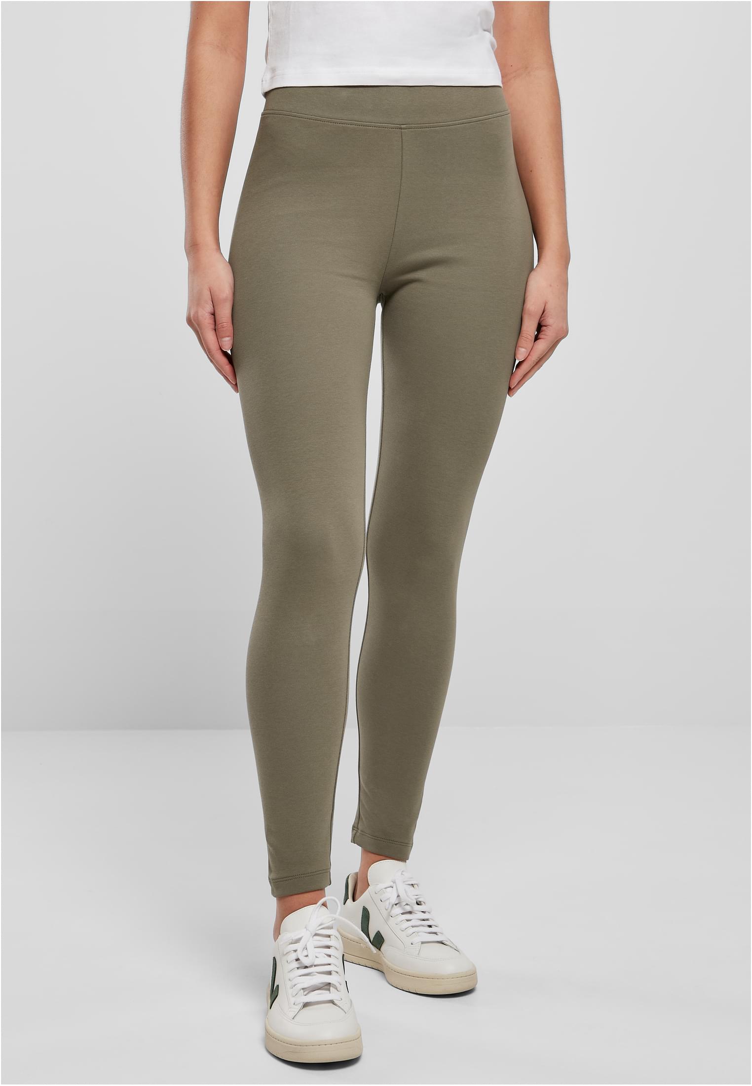 Ladies High Waist Jersey Leggings | olive